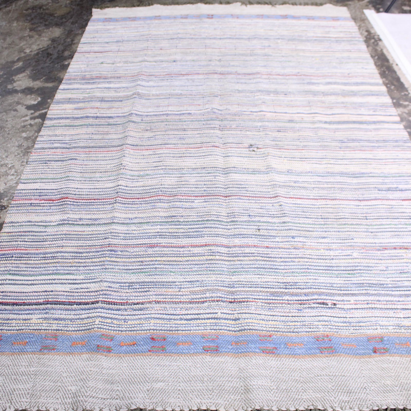 Vintage Swedish Rag Rug, Blue & White  6ft  x 9ft 9 in (1 of 5)