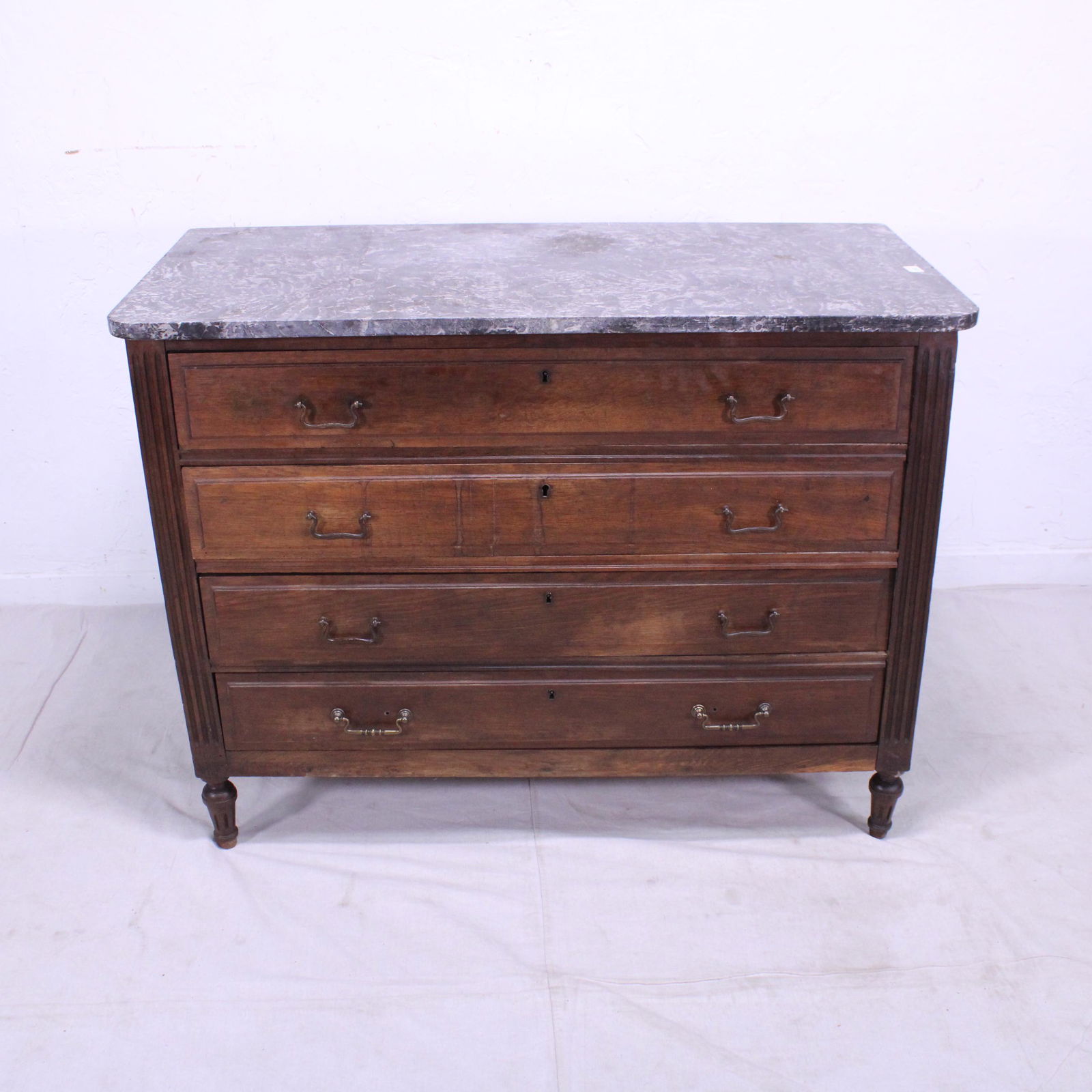 Oak 4 Drawer Marble Top Commode (1 of 9)