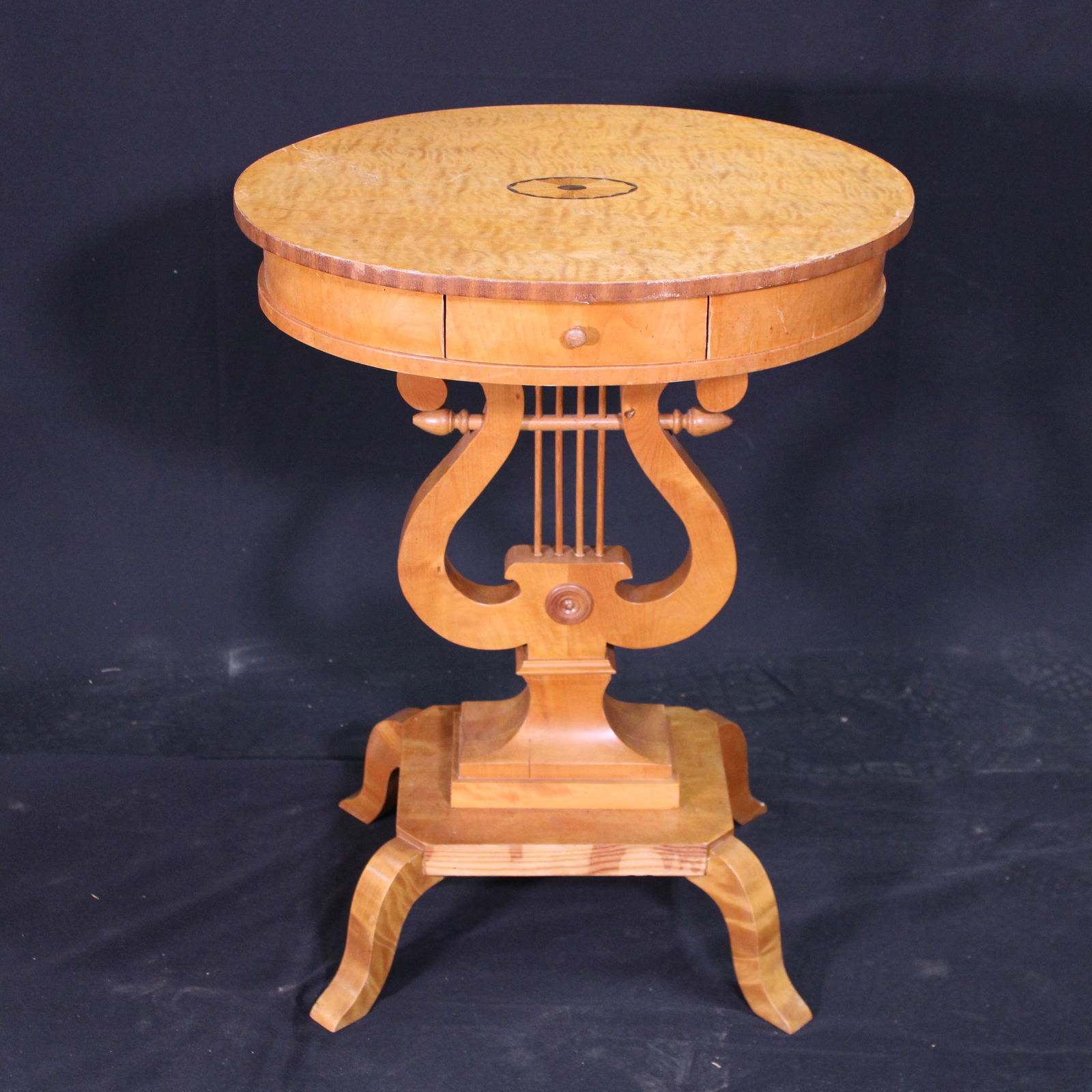 Oval Harp Base Inlaid Top Side Table (1 of 6)