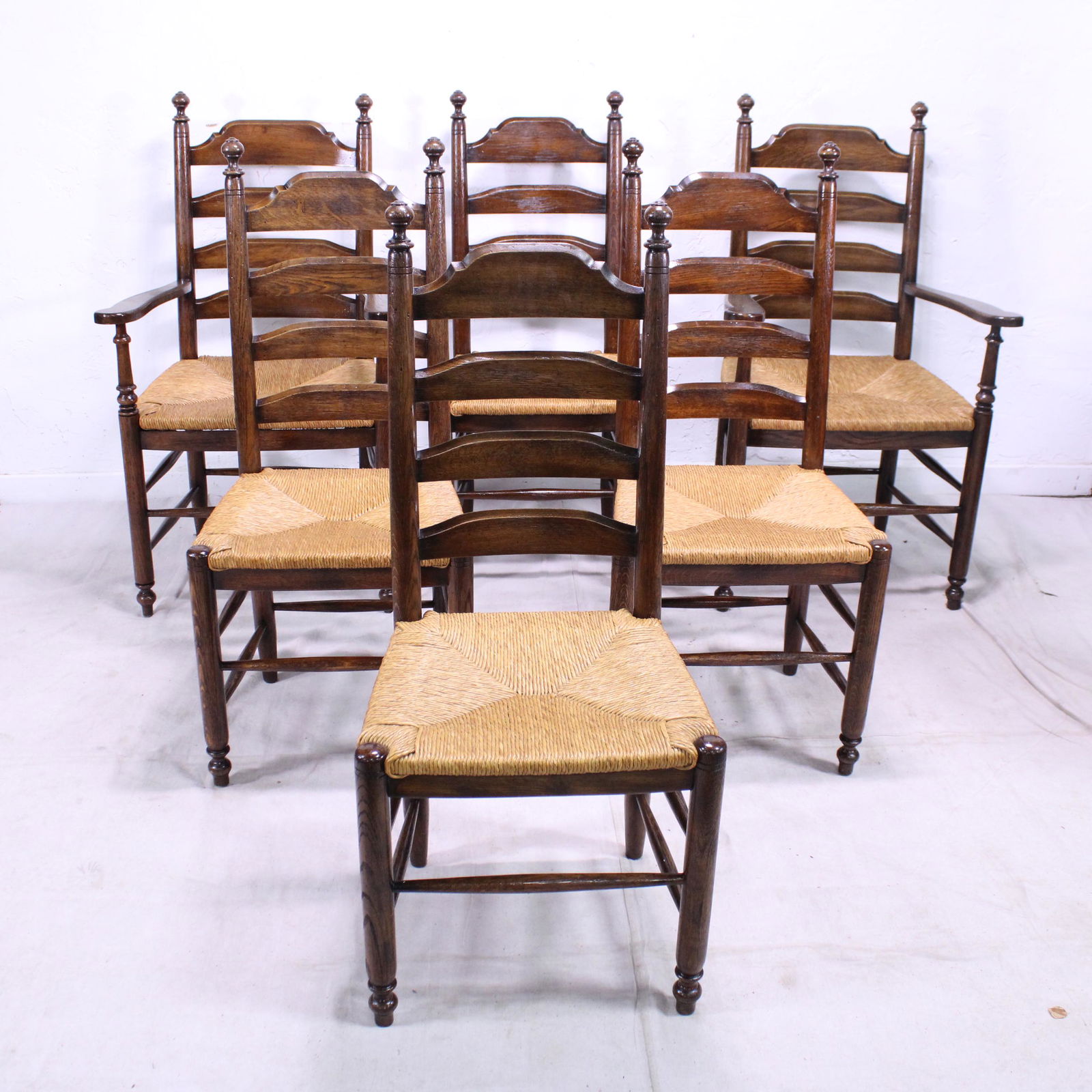 6 Oak Ladder Back Rush Seat Chairs (1 of 6)