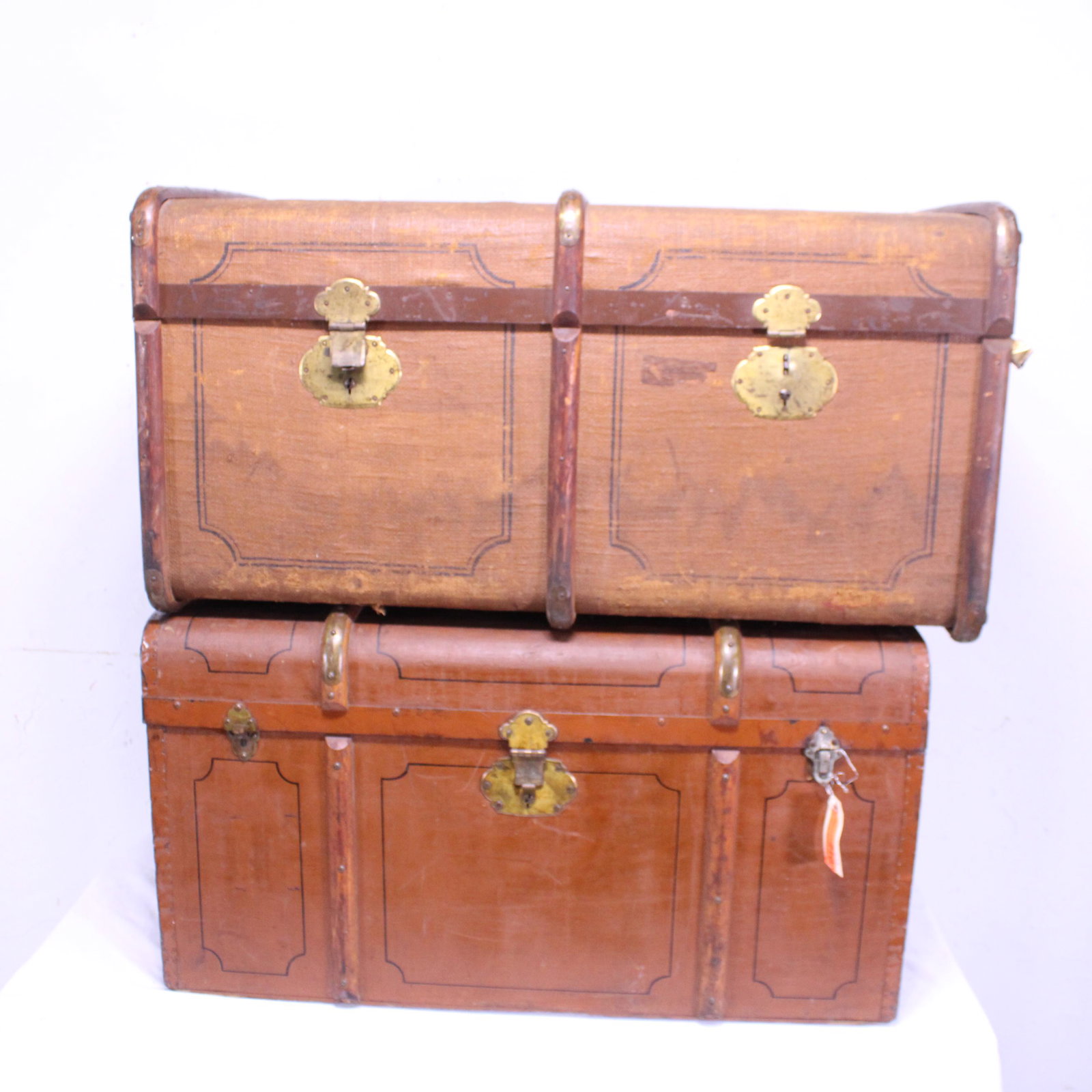 2 Swedish Trunks: 2 Swedish Trunks - 20 in tall x 34 x 20 and 19 in tall x 36 x 21