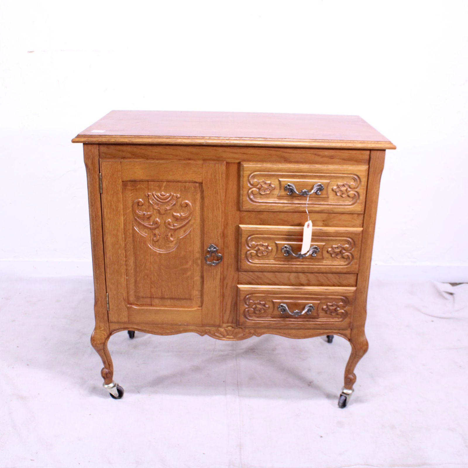 Light Oak Country French Style Cabinet on Casters (1 of 7)