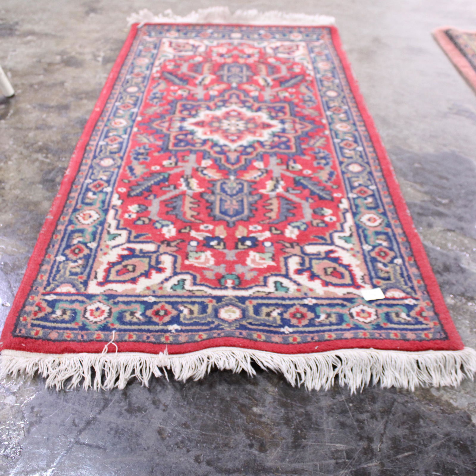 Small Red, Tan & Navy Estate Rug from Europe (1 of 4)