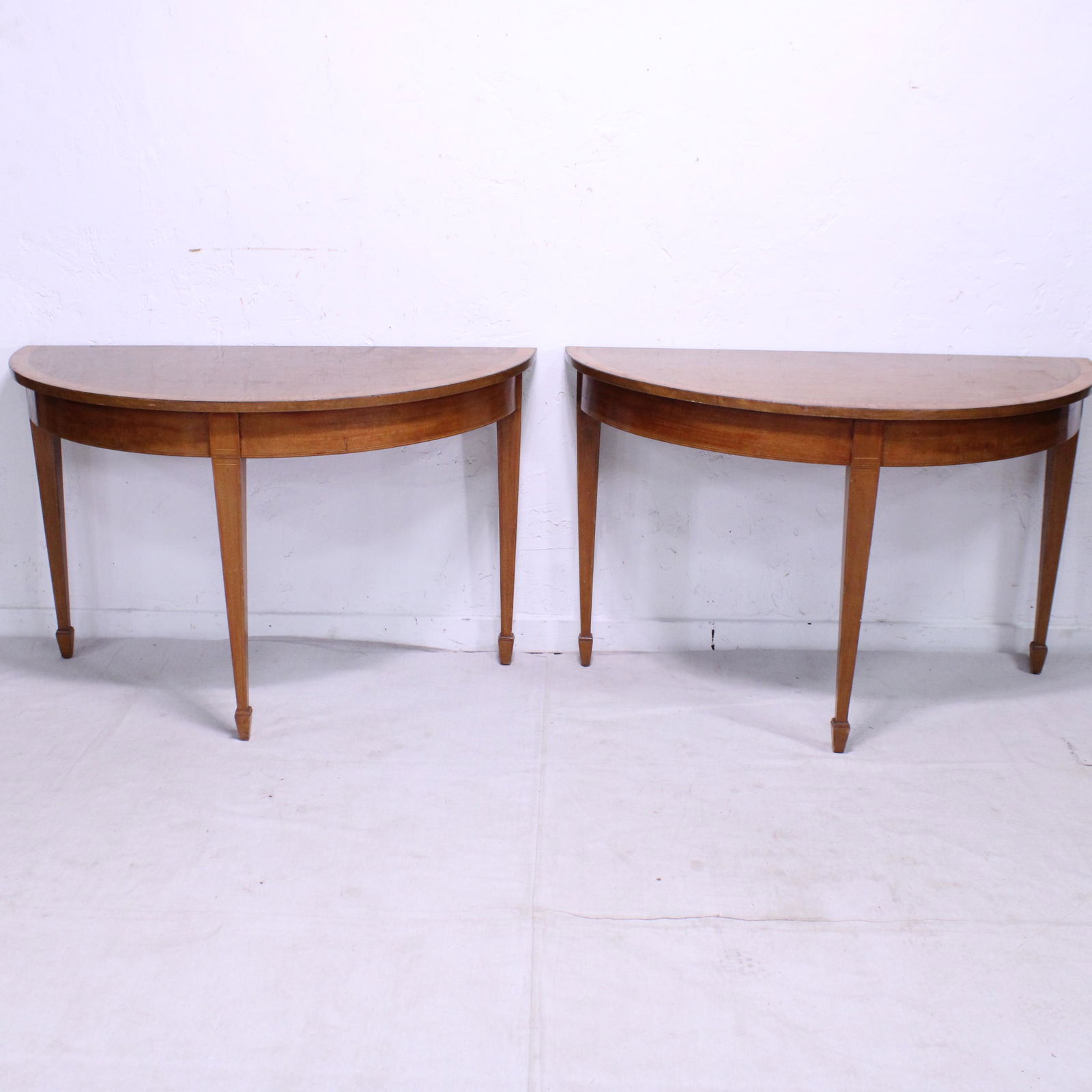 Pair of Inlaid Demi Lune Hall Tables (1 of 5)