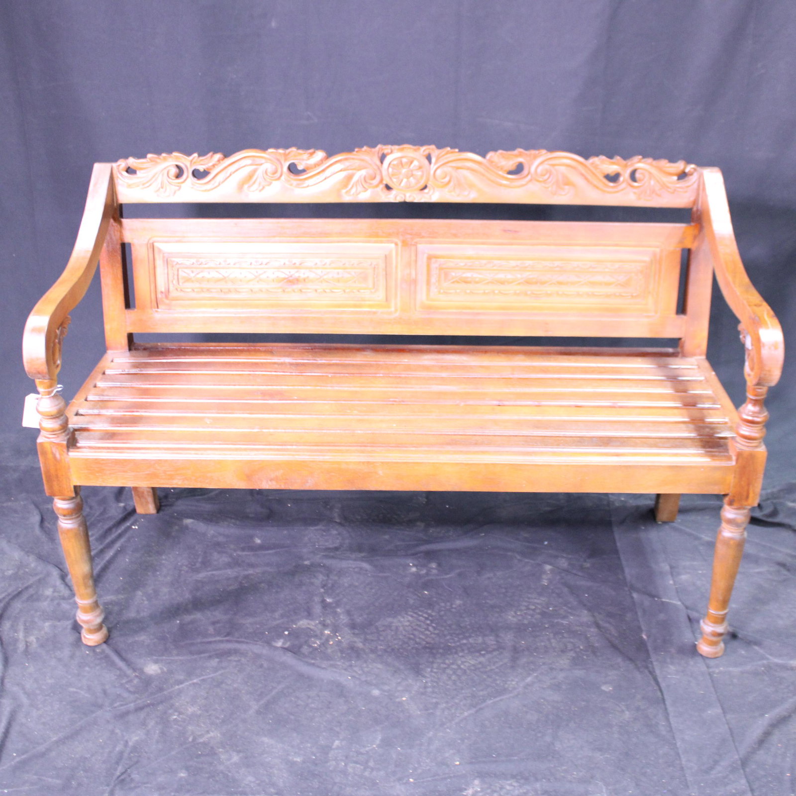 Carved Teak Bench - Natural #3 (1 of 5)