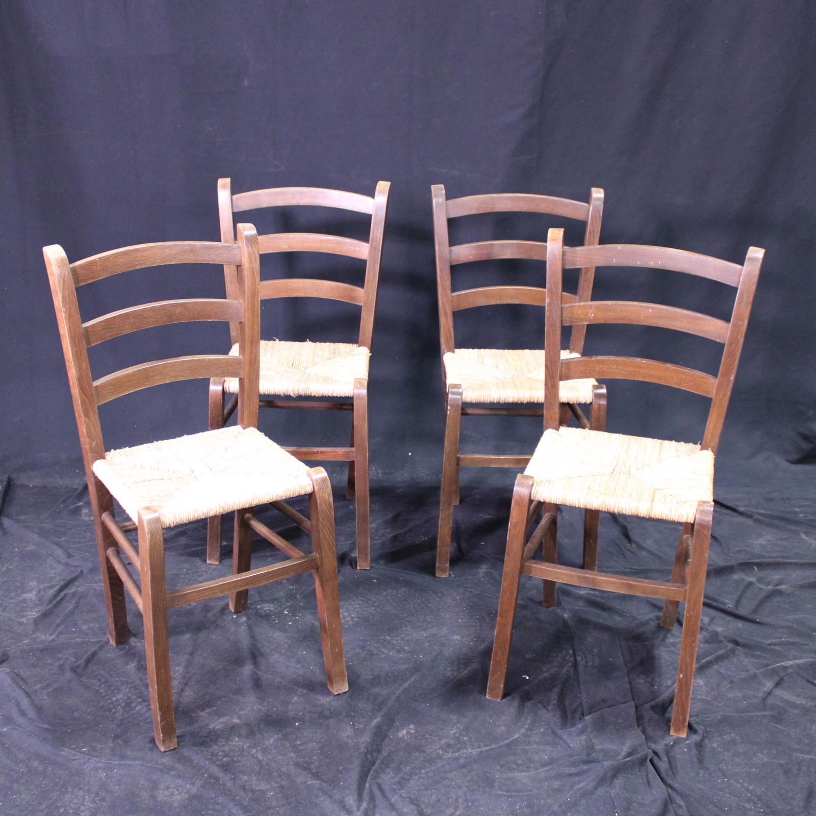 Set of Four Ladderback Rush Seat Dining Chairs (1 of 4)