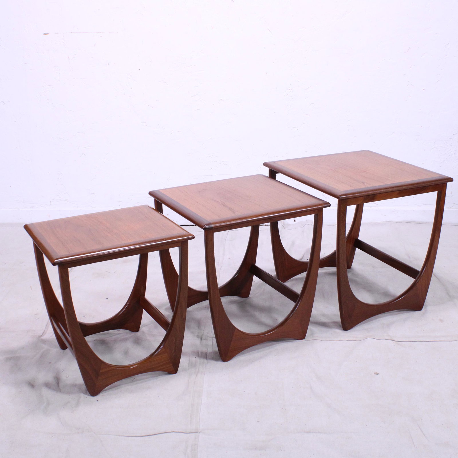 Mid Century Modern Astro Nest By G-plan: This Danish Modern Style Teak nest is British and made by Mid Century Modern Furniture Maker G Plan ( Gplan ) - 21 tall x 20 wide x 20 deep