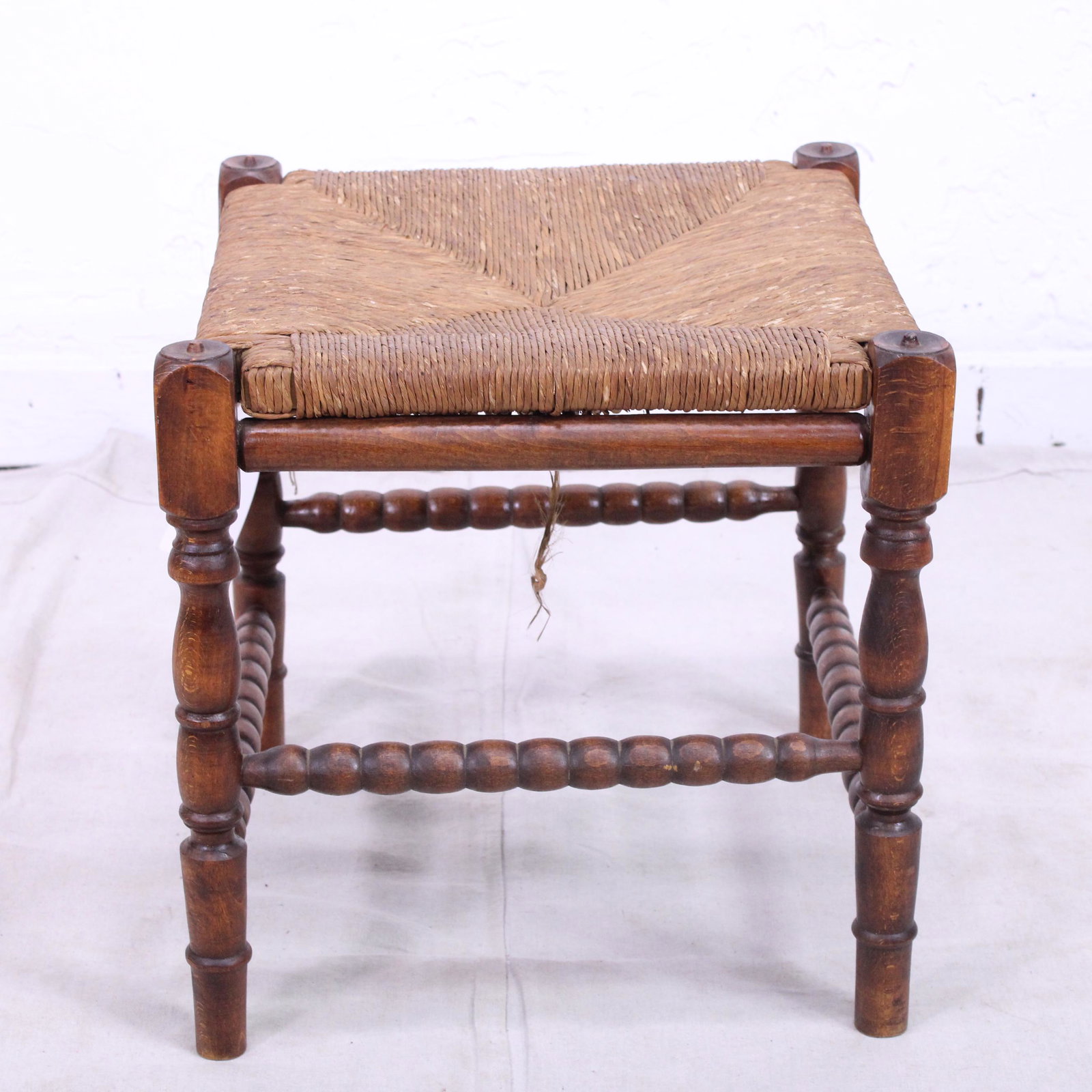 Large Oak Stool with Bobbin Stretchers: Large Oak Stool with Bobbin Stretchers - 17 tall x 16 x 16