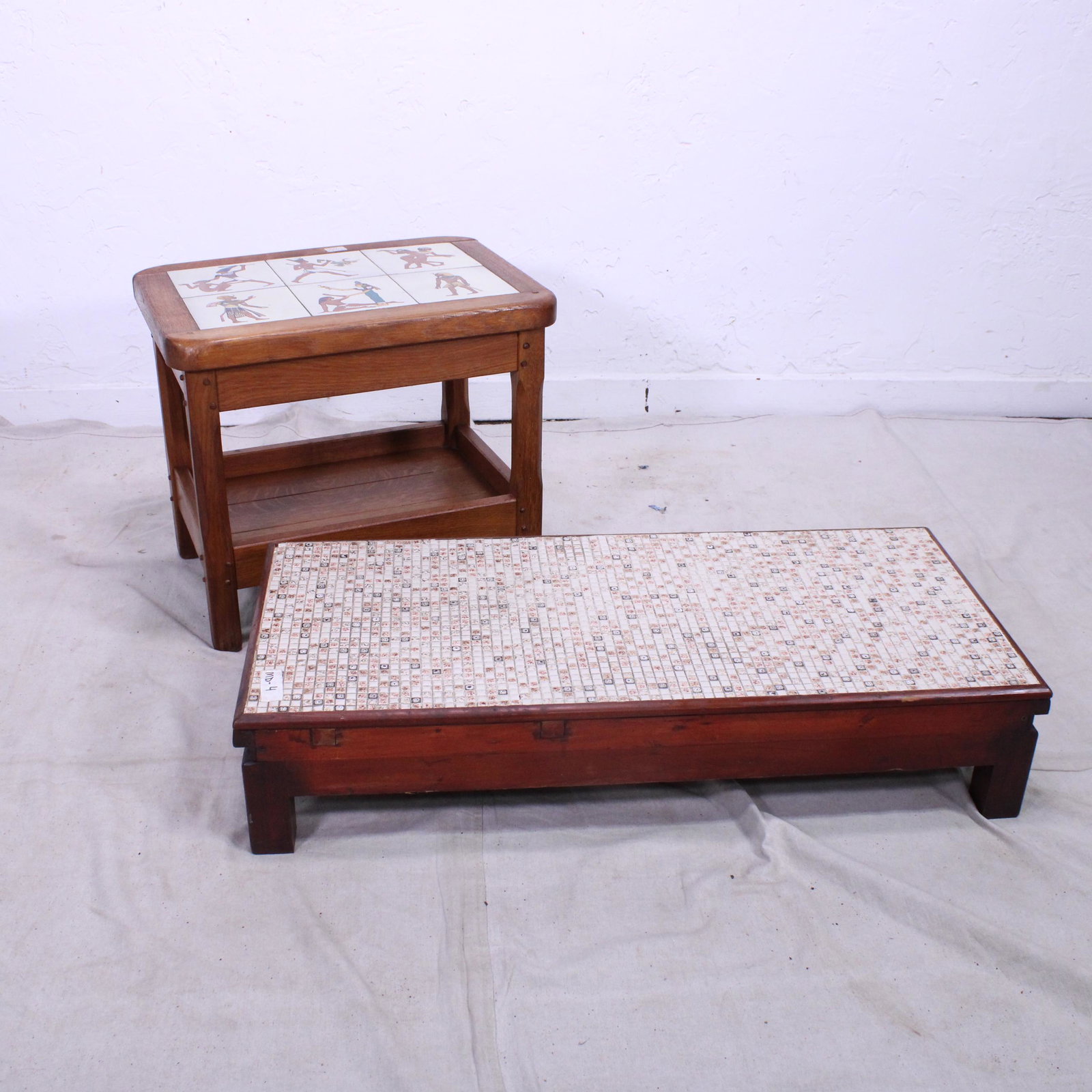 2 Vintage Tile Top Tables - Mosaic & Egyptian (1 of 4)