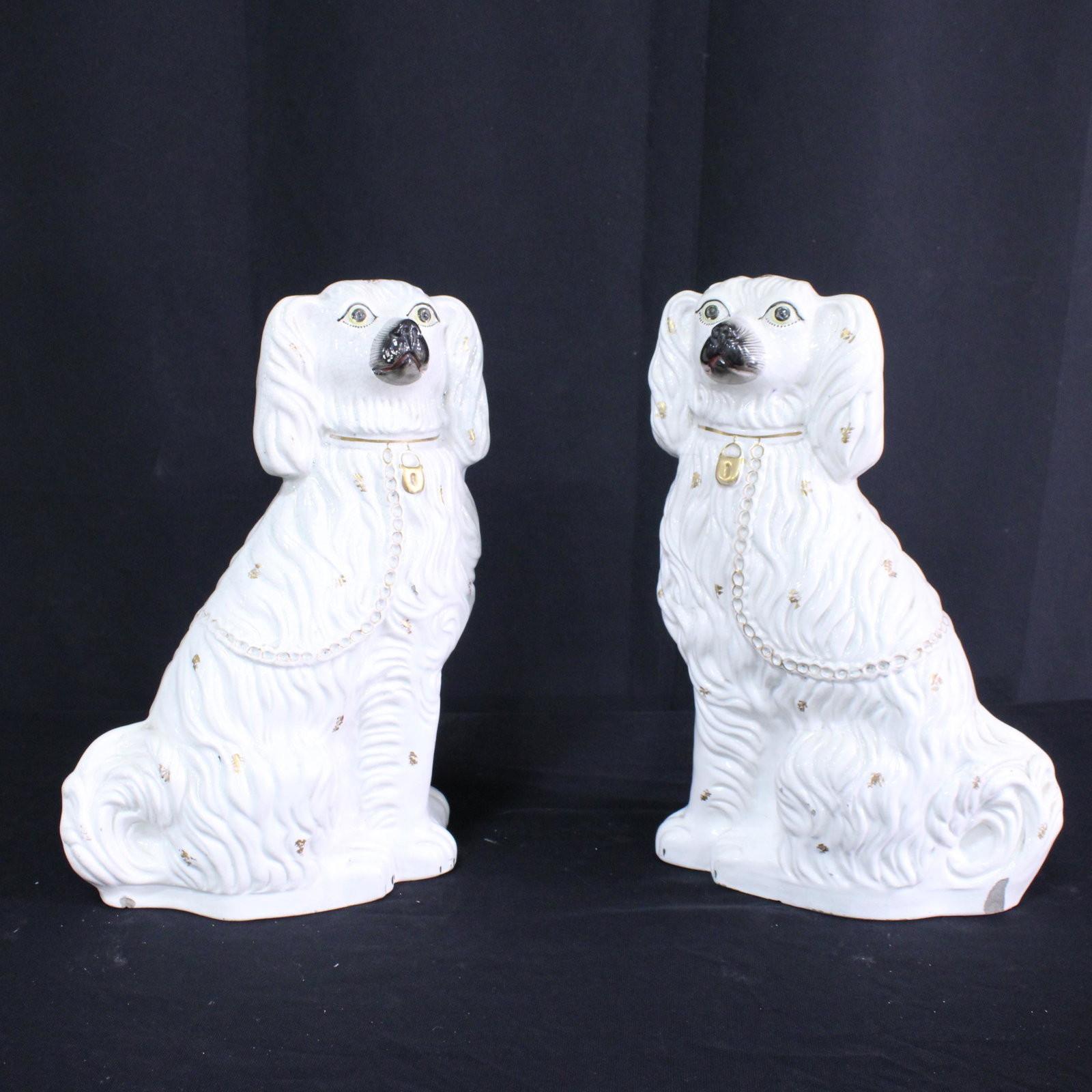Pair White Staffordshire King Charles Spaniels: Pair White Staffordshire Dogs - painted eyes - 16 in tall x 11 x 6