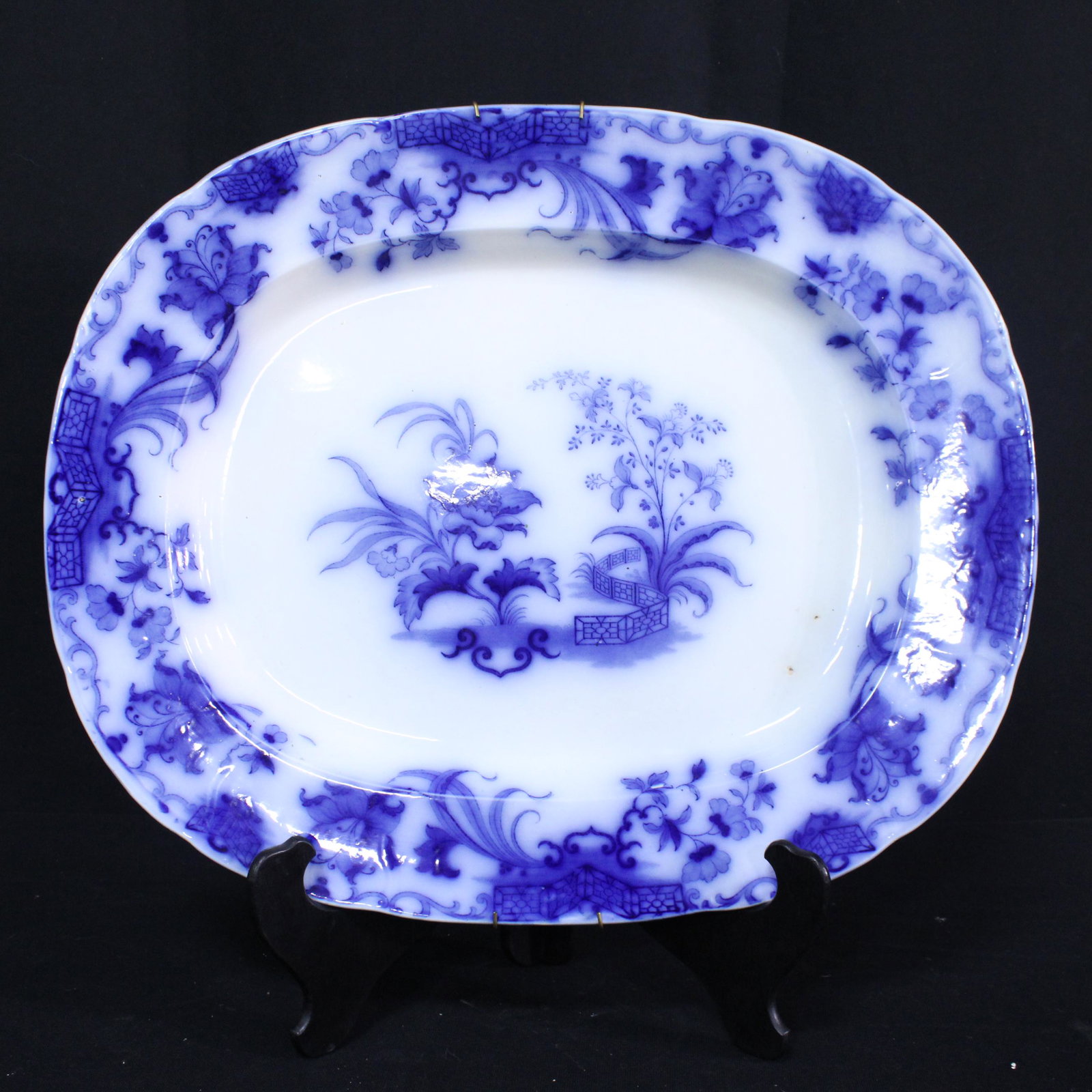 Flow Blue Platter - Carlton - Samuel Alcock - C1850: Flow Blue Platter - Carlton - Samuel Alcock - C1850 - 18 in x 21 x 2
