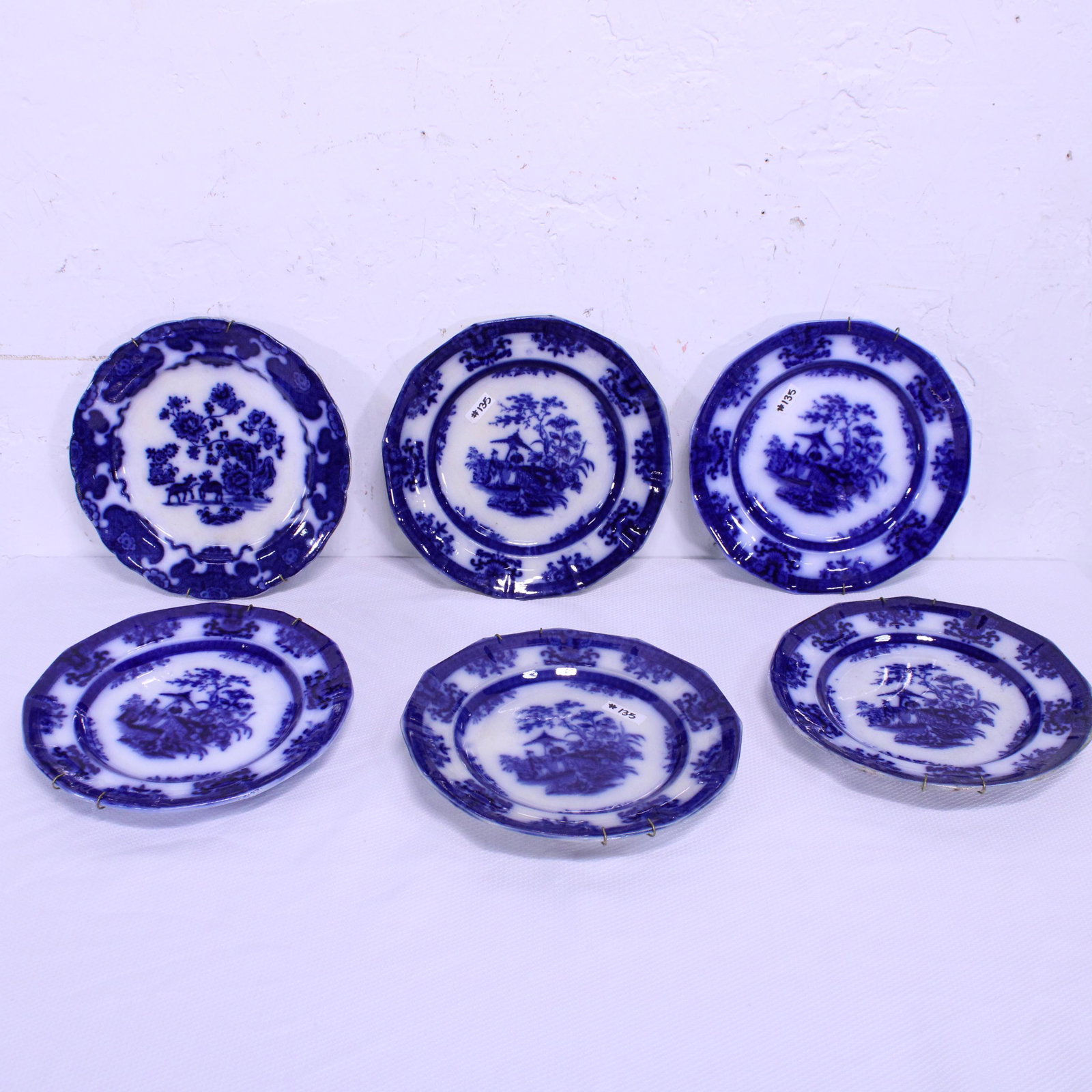 Collection Of 6 Flow Blue Plates - 5 Amoy - 11" Round: Collection of 6 Flow Blue Plates - 5 Amoy - 11" Round
