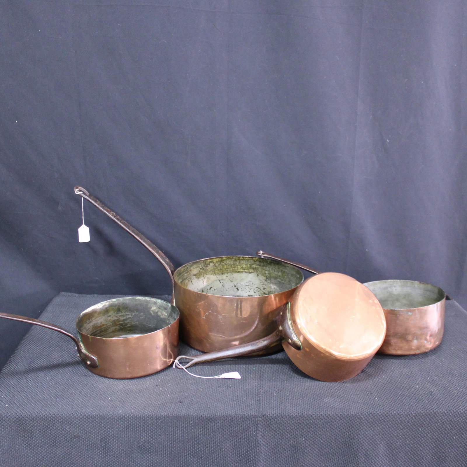 Lot of 4 French Copper Sauce Pans #1: Lot of 4 French Copper Sauce Pans - Largest One Is 13 in Round