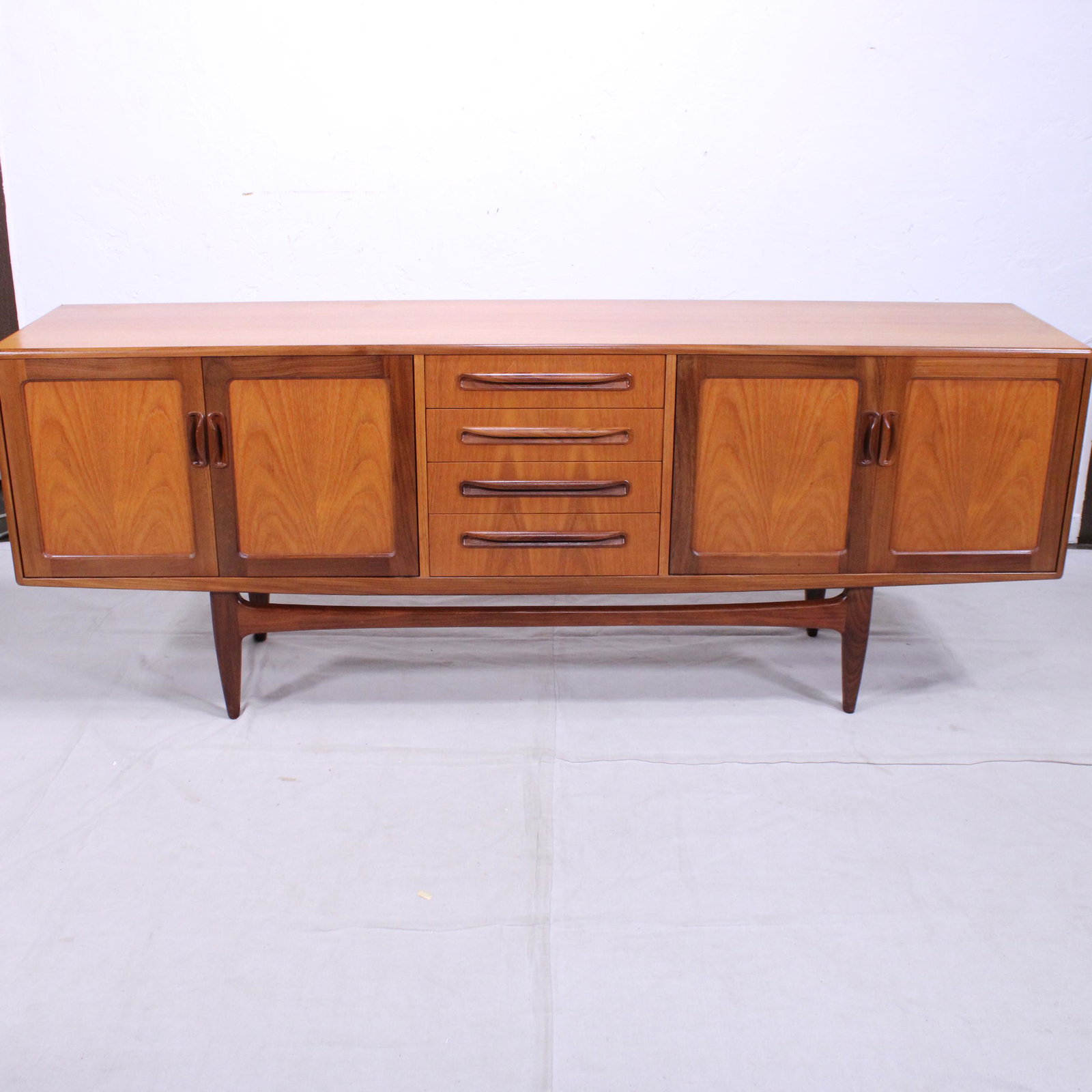 Mid Century Modern Teak "Fresco" Sideboard By G-Plan: This Danish Modern Style Teak Credenza is made by Mid Century Modern Furniture Maker G Plan ( Gplan ) & is part of their "Fresco" Range. 32 in tall x 84 x 19
