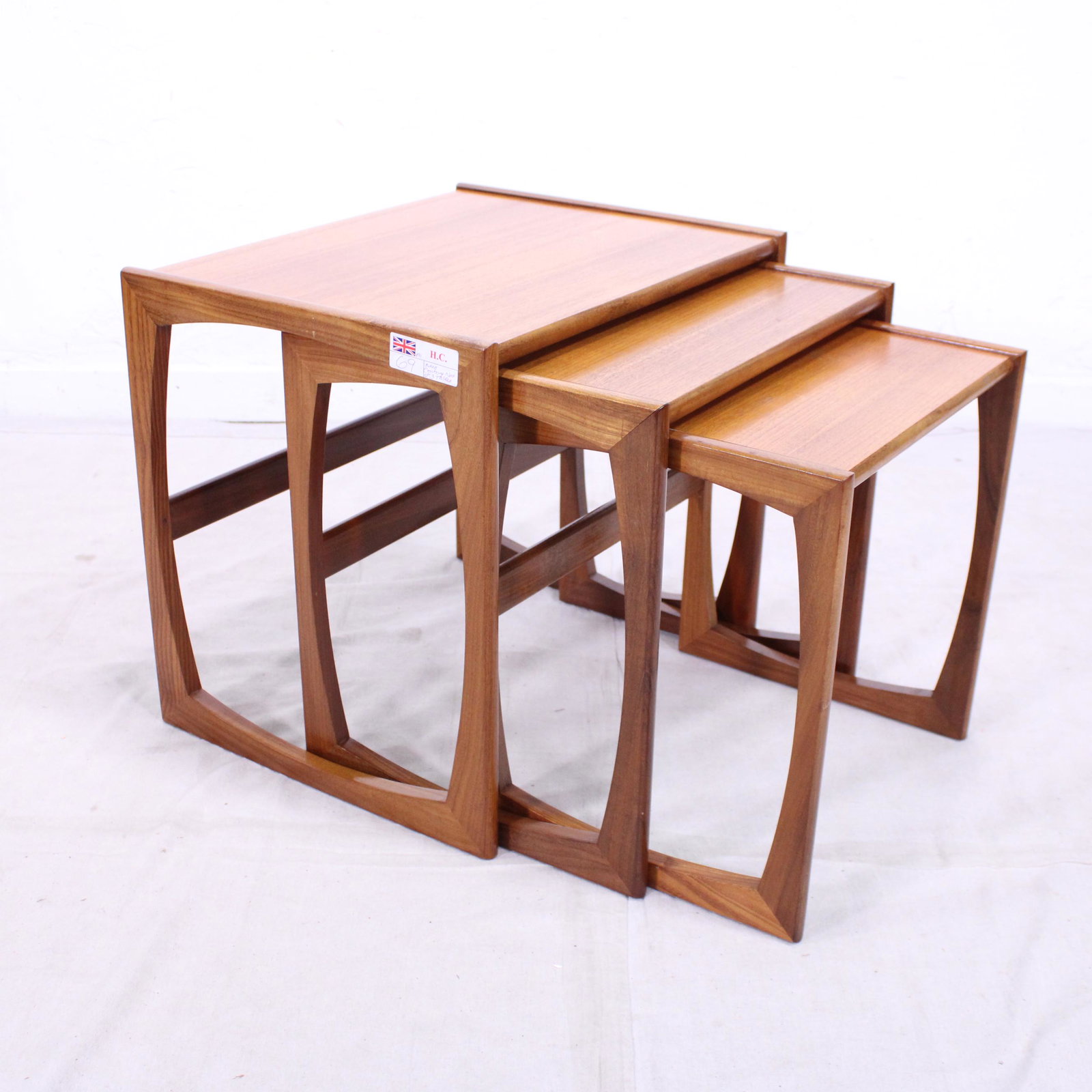 Mid Century Modern Quadrille Nest By G-plan #1: This Danish Modern Style Nest is British and made by Mid Century Modern Furniture Maker G Plan ( Gplan ) it stacks to make a bookcase as well. Measurement for largest table is 20in tall x 22 wide x 18