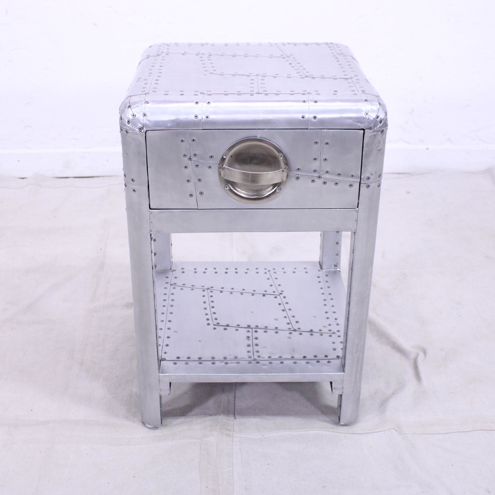 Aviator / Spitfire Style Side Table / Night Stand: Aviator / Spitfire Style Aluminum Side Table / Night Stand - similar to Restoration Hardware Tables - 24 in tall x 16 x 16