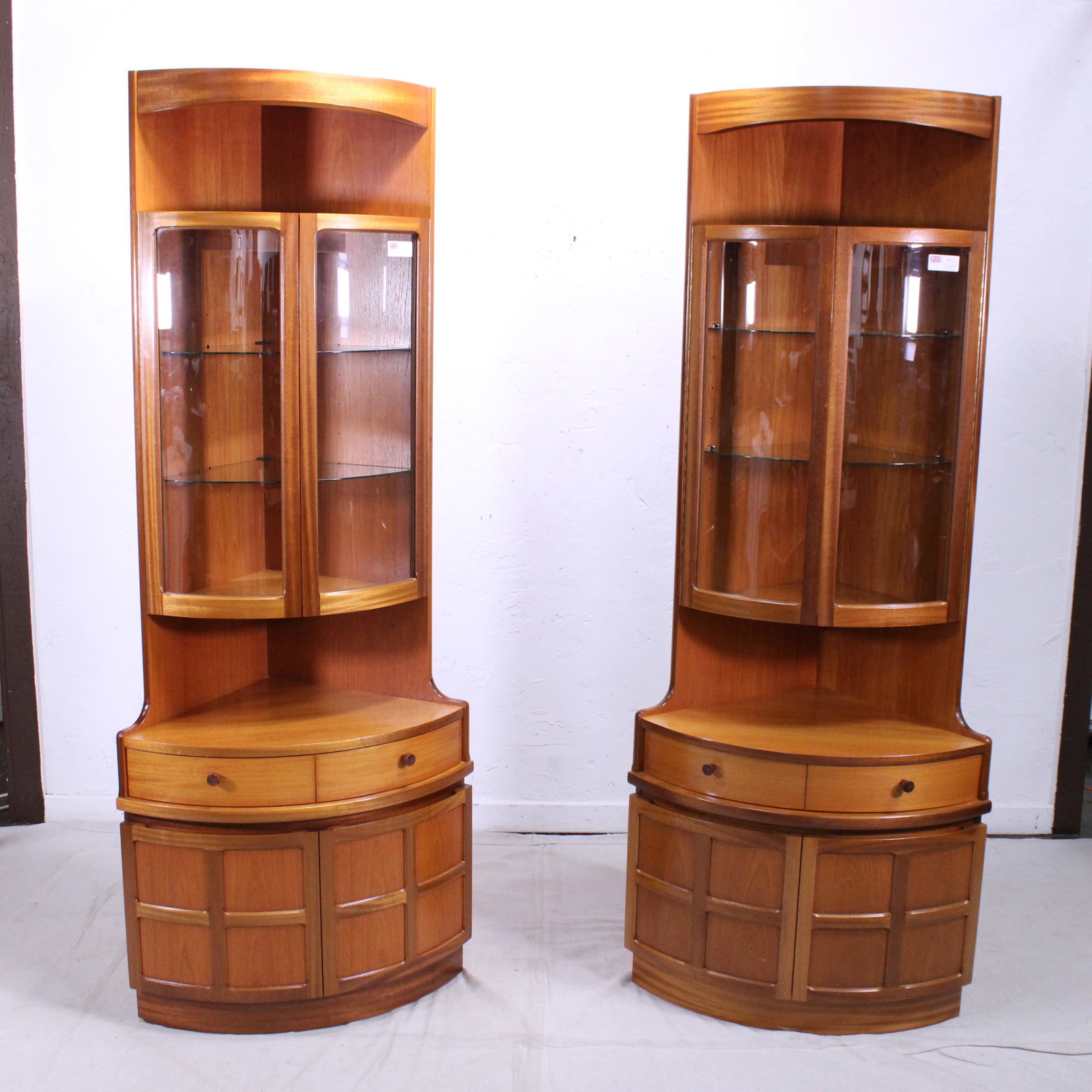 Pair Mid Century Corner Cabinets - Parker Knoll: Pair Danish Modern Corner Cabinets By Parker Knoll Furniture Co. - 77 in tall x 30 x 21