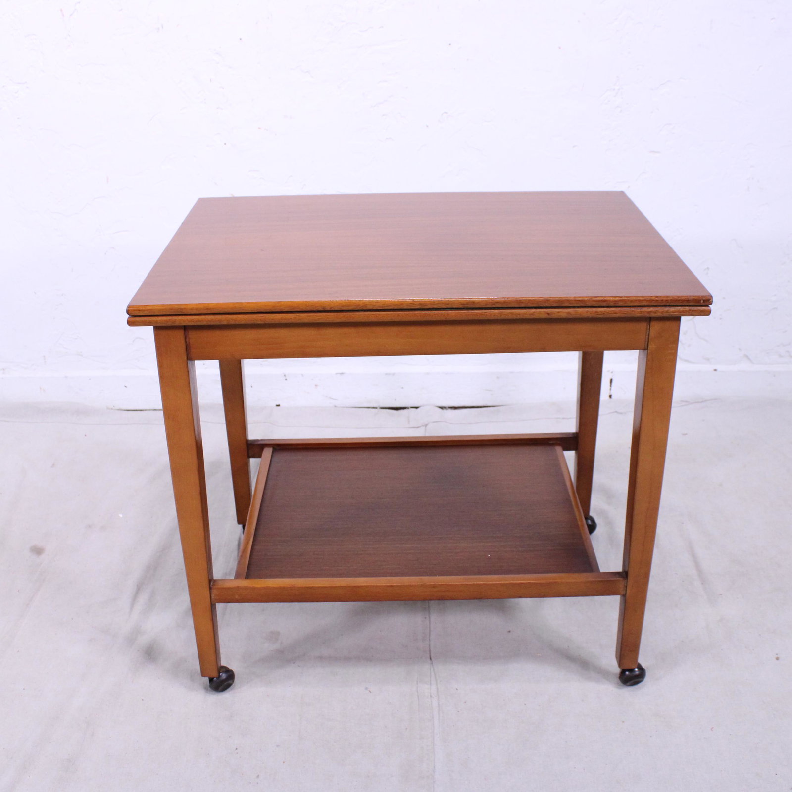 Mid Century Modern Flip Top Game Cart / Tea Trolley: Danish Modern Style Flip Top Bar Cart / Tea Trolley by Eastcraft- 25 in tall x 27 x 19