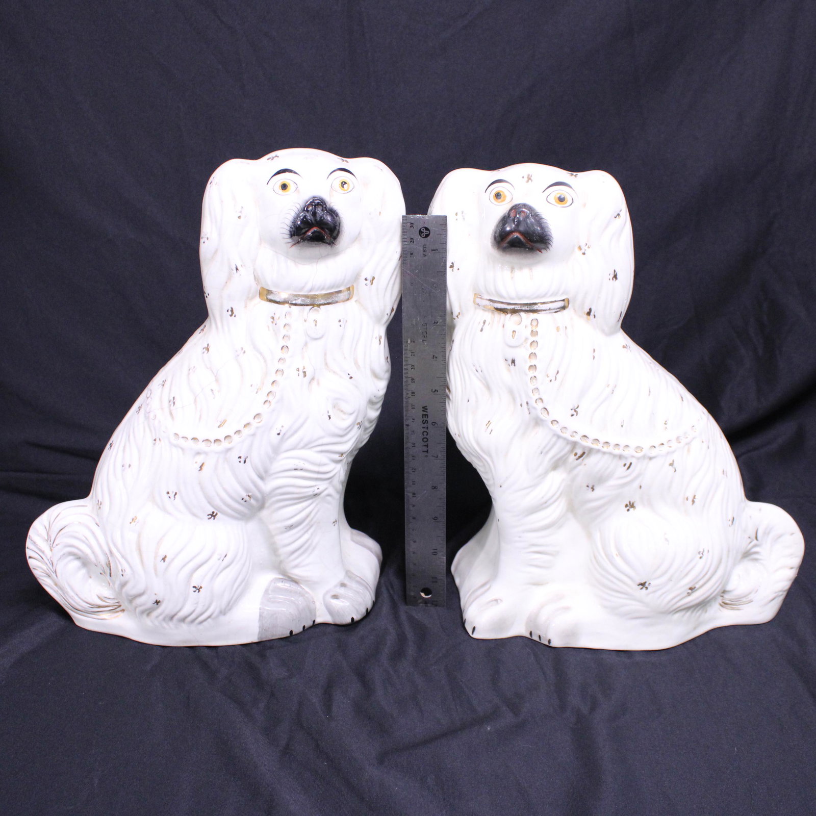 Pair Large White Staffordshire King Charles Spaniels: Pair Large White Staffordshire King Charles Spaniels - Painted Eyes - 14 in tall x 10 x 6