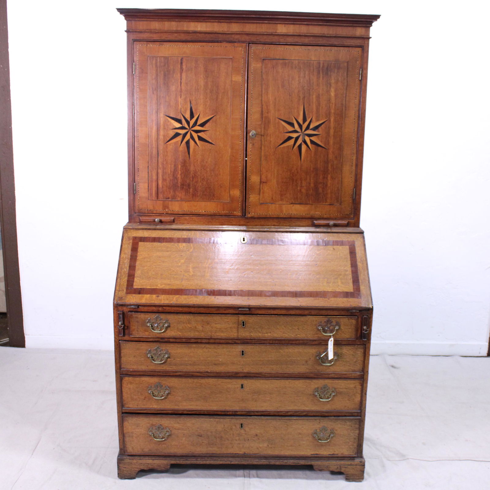 Pennsylvania Dutch Secretary Bookcase: Pennsylvania Dutch Secretary Bookcase Inlaid with Ebony & Yellow Sandalwood C. 1830-1860 - 76 in tall x 42 x 21