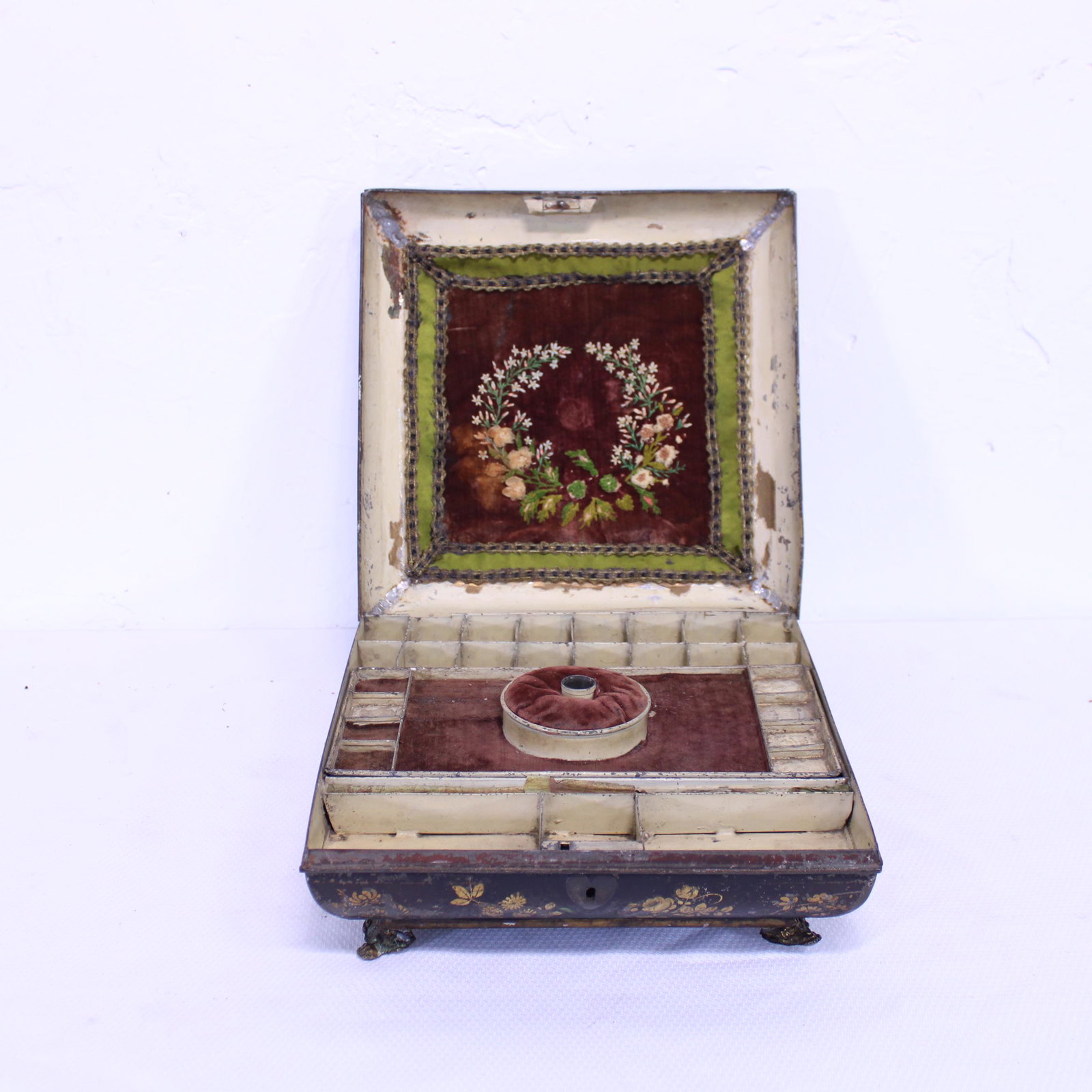 Tole Sewing Bin: Tole Sewing Bin - 6 in tall x 11 x 11