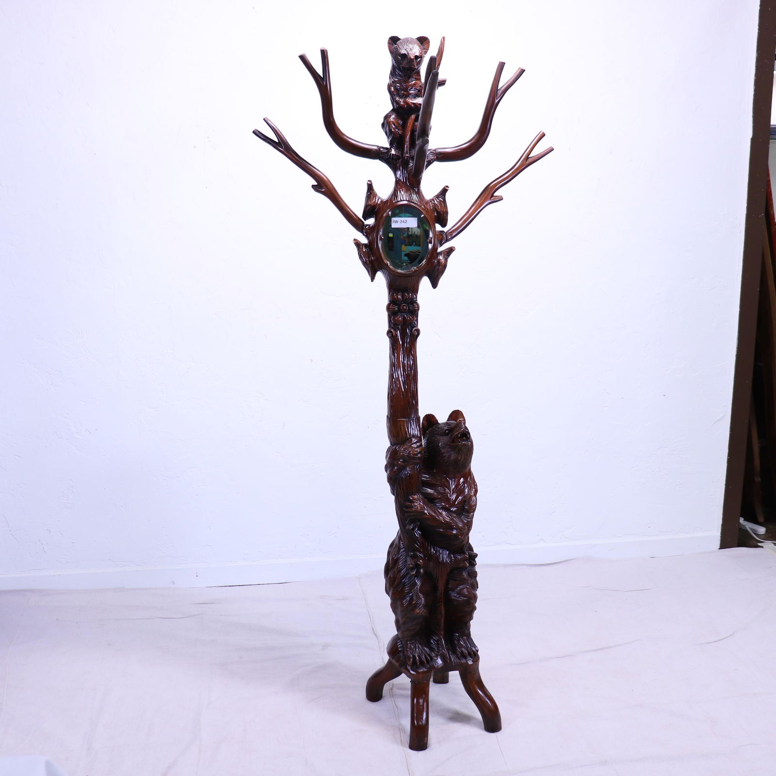 Black Forest Style Bear Hall Tree With Mirror: Black Forest Style Bear Hall Tree With Mirror - 76 in tall x 35 x 21