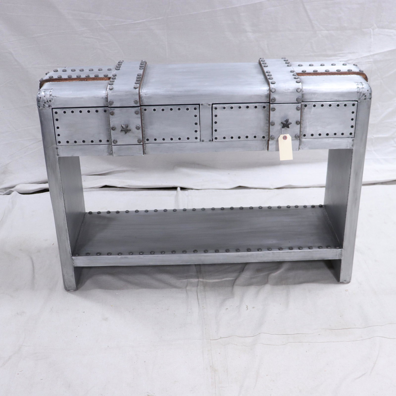 Aviator / Spitfire Style Console Table with Bolts: Aviator / Spitfire Style Console Table with Bolts - similar to Restoration Hardware Tables - 31 in tall x 44 x 16