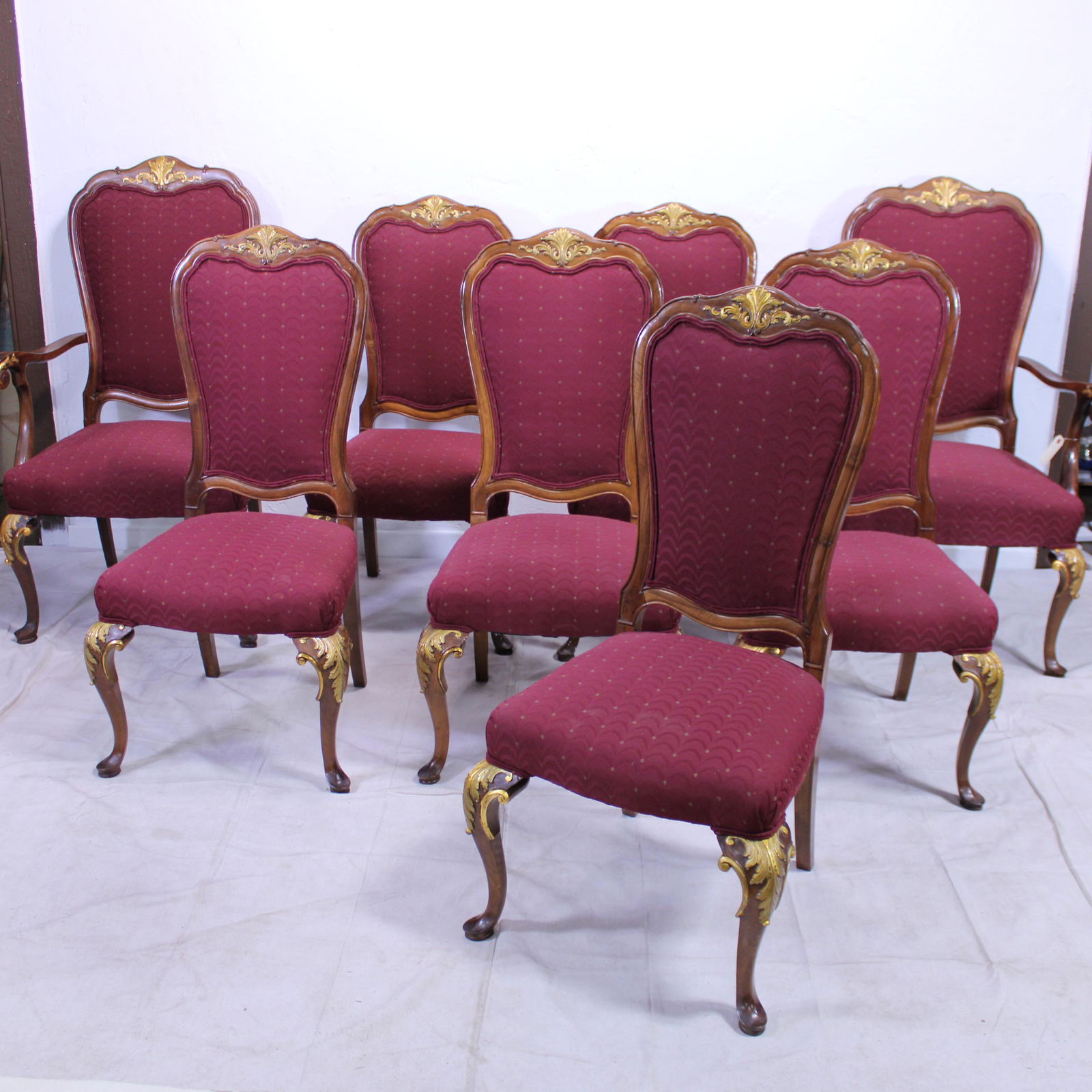 Set of 8 Dining Chairs - Queen Anne Style Legs: Set of 8 Dining Chairs - Queen Anne Style Legs - Side chairs are 43 in tall x 23 x 20 & Armchairs are 48 in tall x 28 x 22