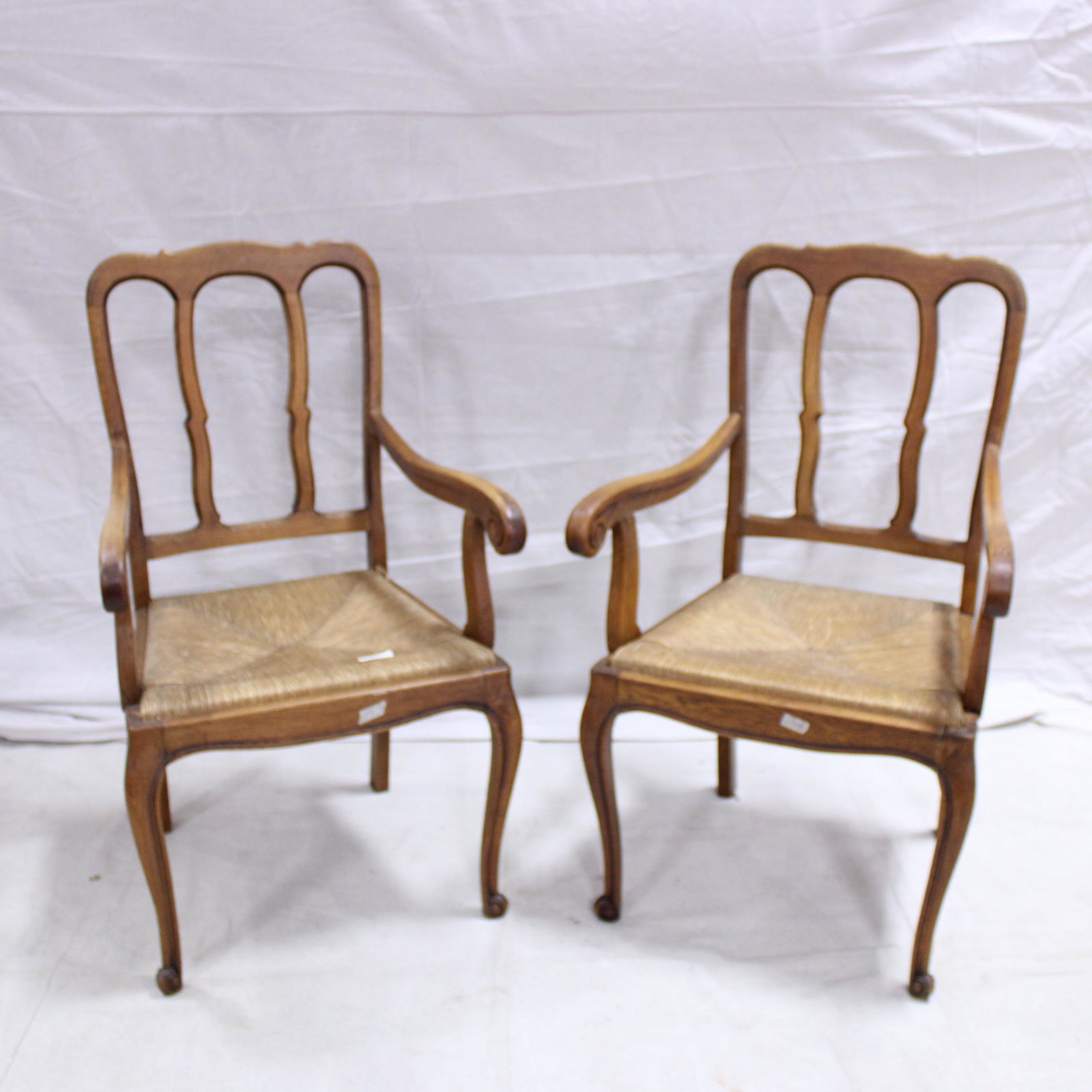 Pair Oak Arm Chairs With Wicker Seats (1 of 7)