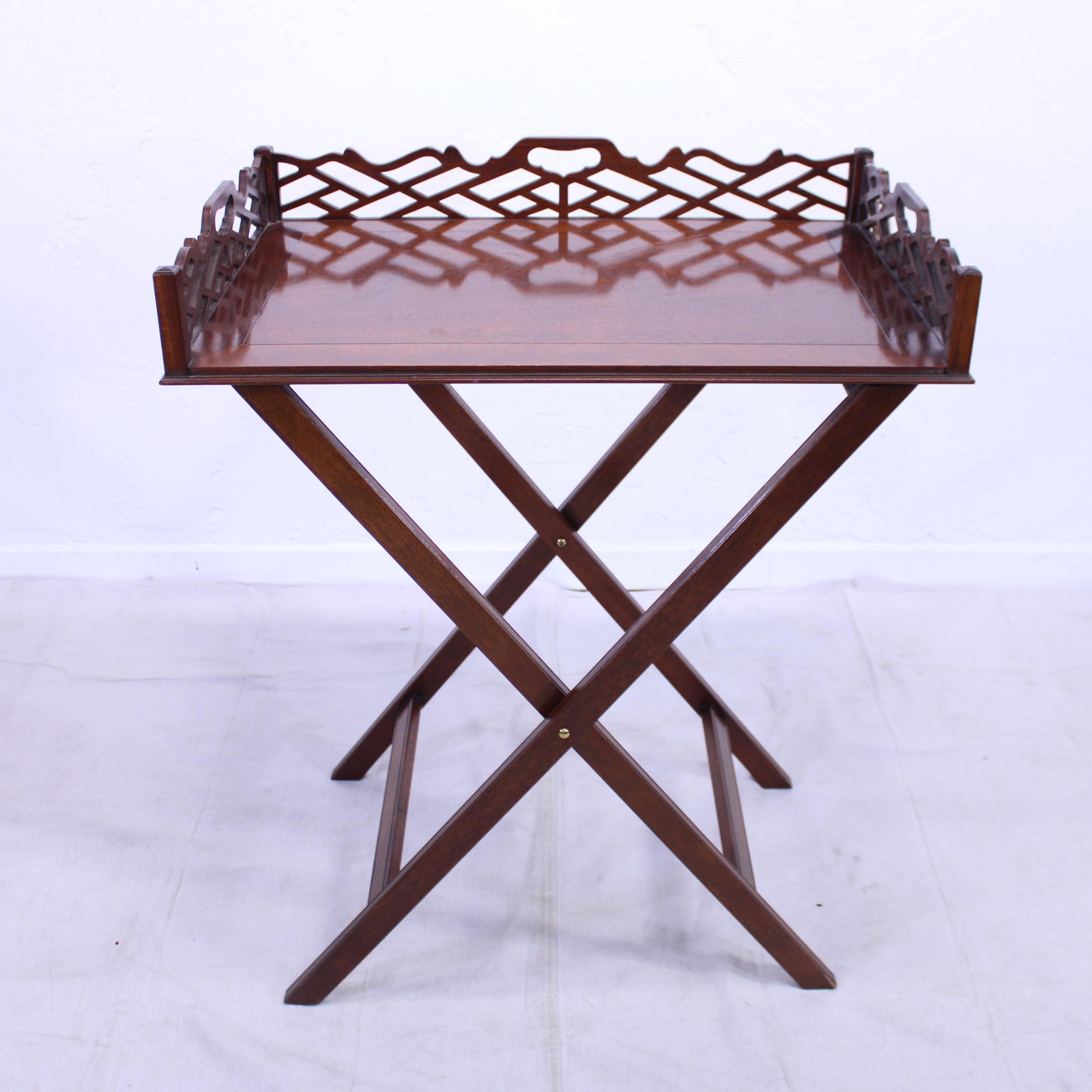 Baker Furniture Carved Gallery Tray Table: Baker Furniture Carved Gallery Tray Table - 38 in tall x 31 x 21