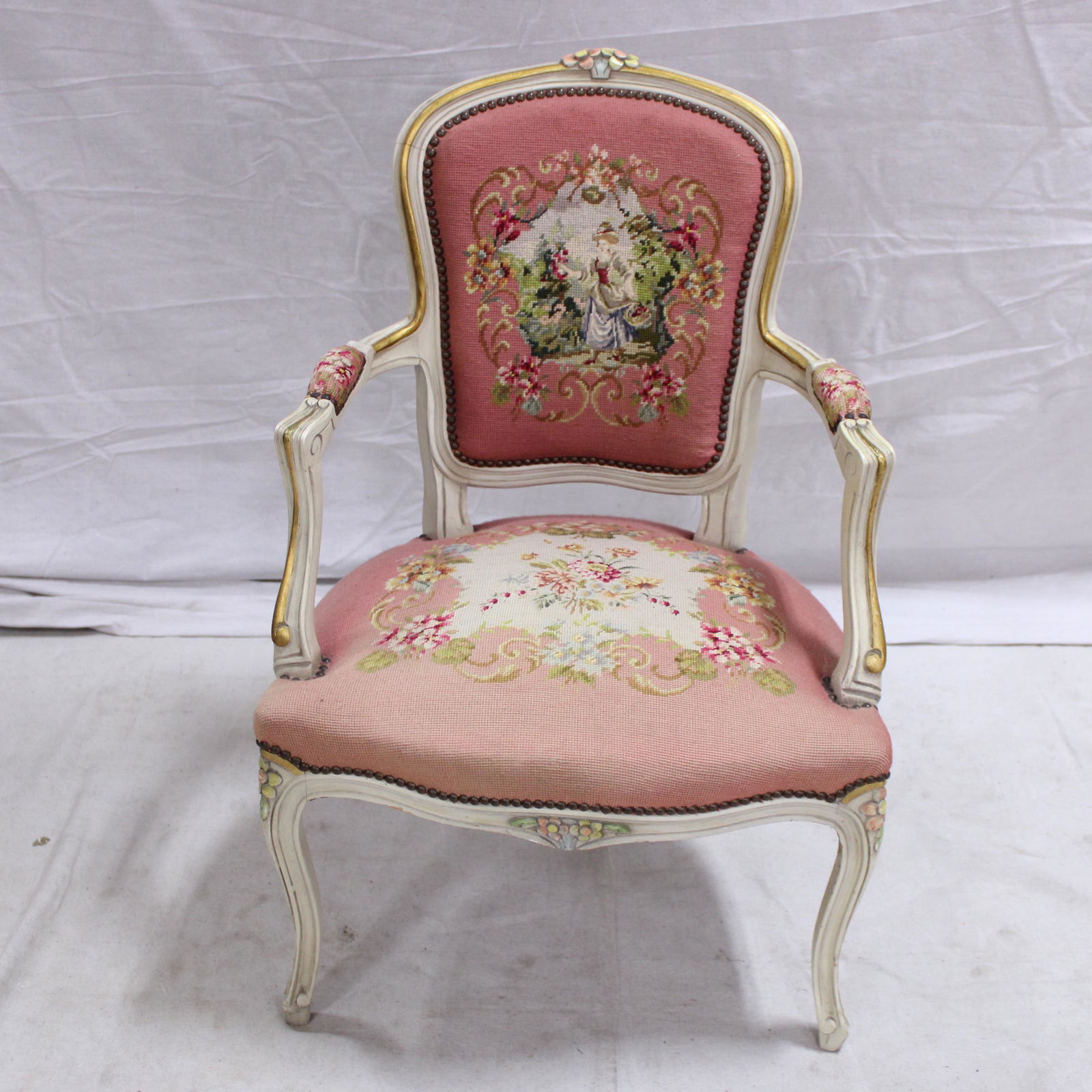 Painted French Style Needlepoint Armchair (1 of 6)