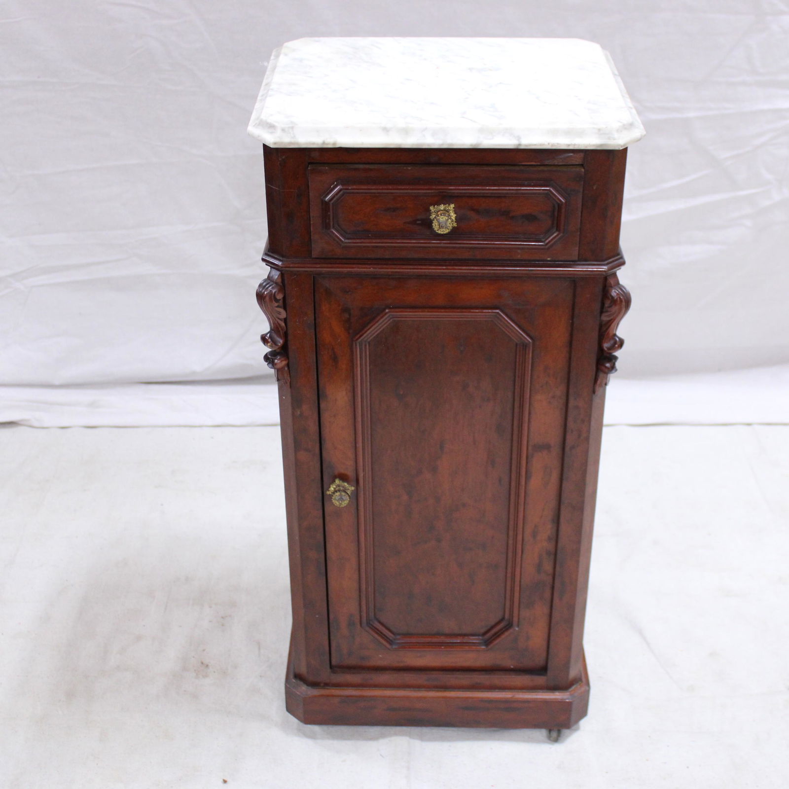 Tall French Nightstand with White  Marble Top (1 of 6)