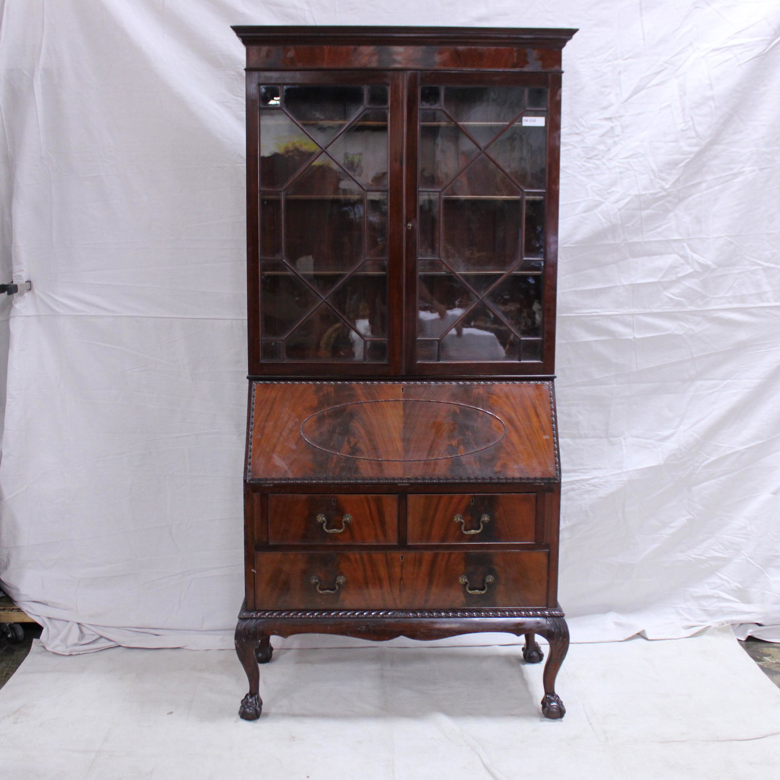 Mahogany Ball & Claw Drop Front Bureau Bookcase (1 of 5)