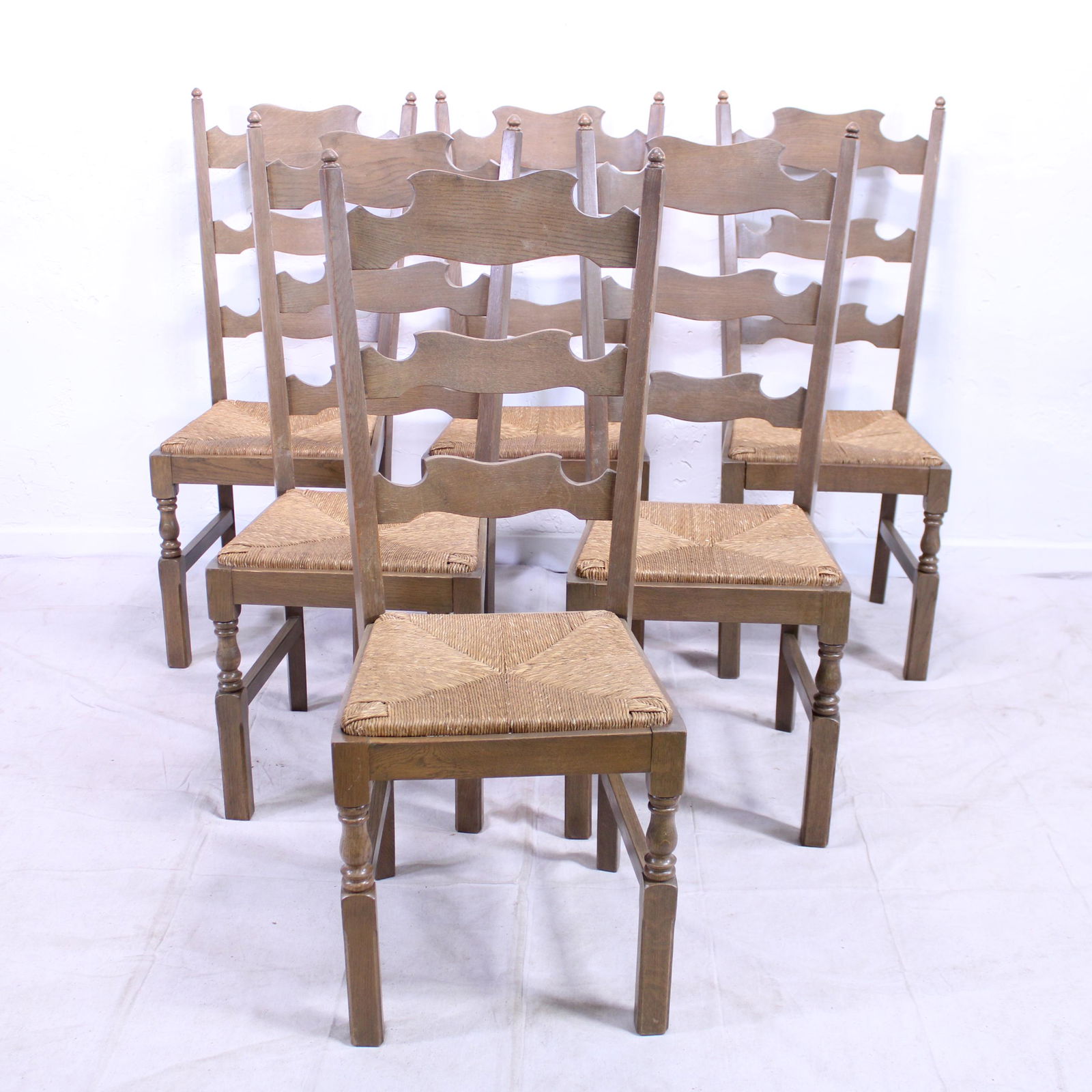 Set Of 6 Ladder Back Chairs With Wicker Seats (1 of 5)