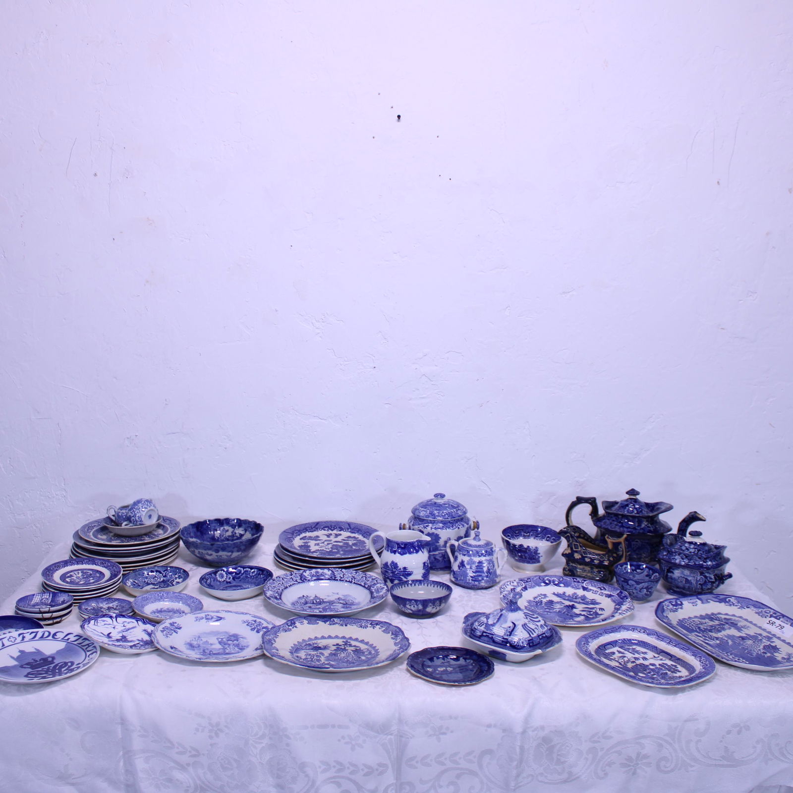 53 Pieces Blue & White China, some Flow Blue (1 of 9)