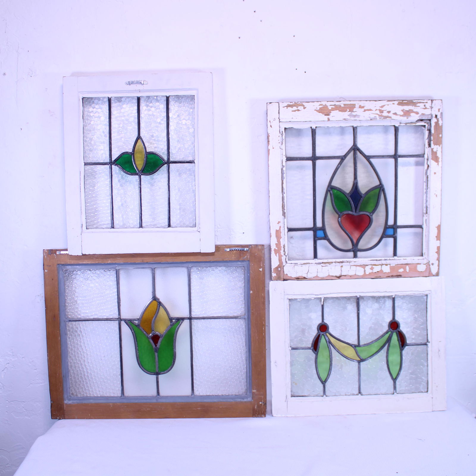 Four British Stained Glass Windows in Frame #1 (1 of 5)