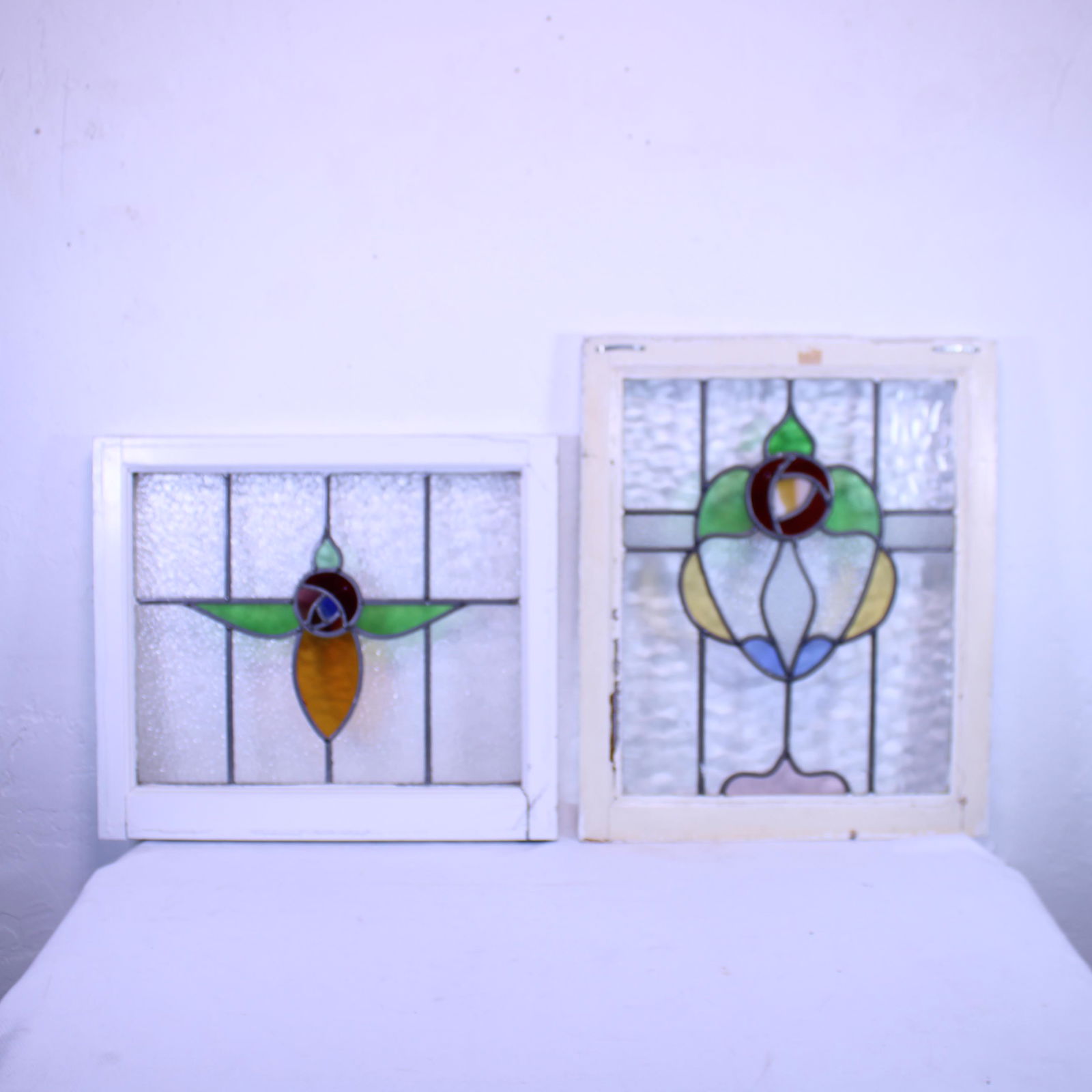 Two British Stained Glass Windows in Frame #1 (1 of 6)