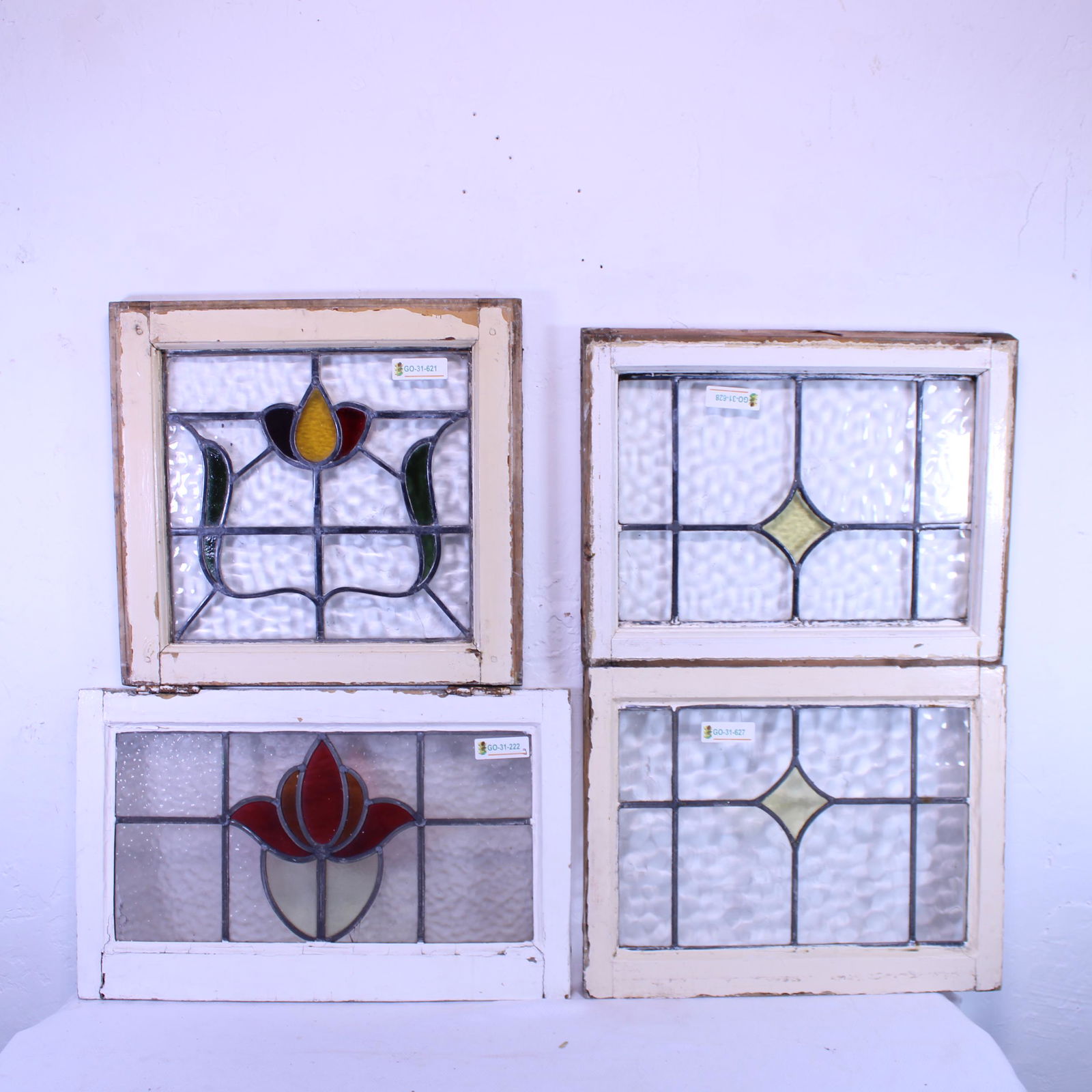 Four British Stained Glass Windows in Frame #2 (1 of 6)