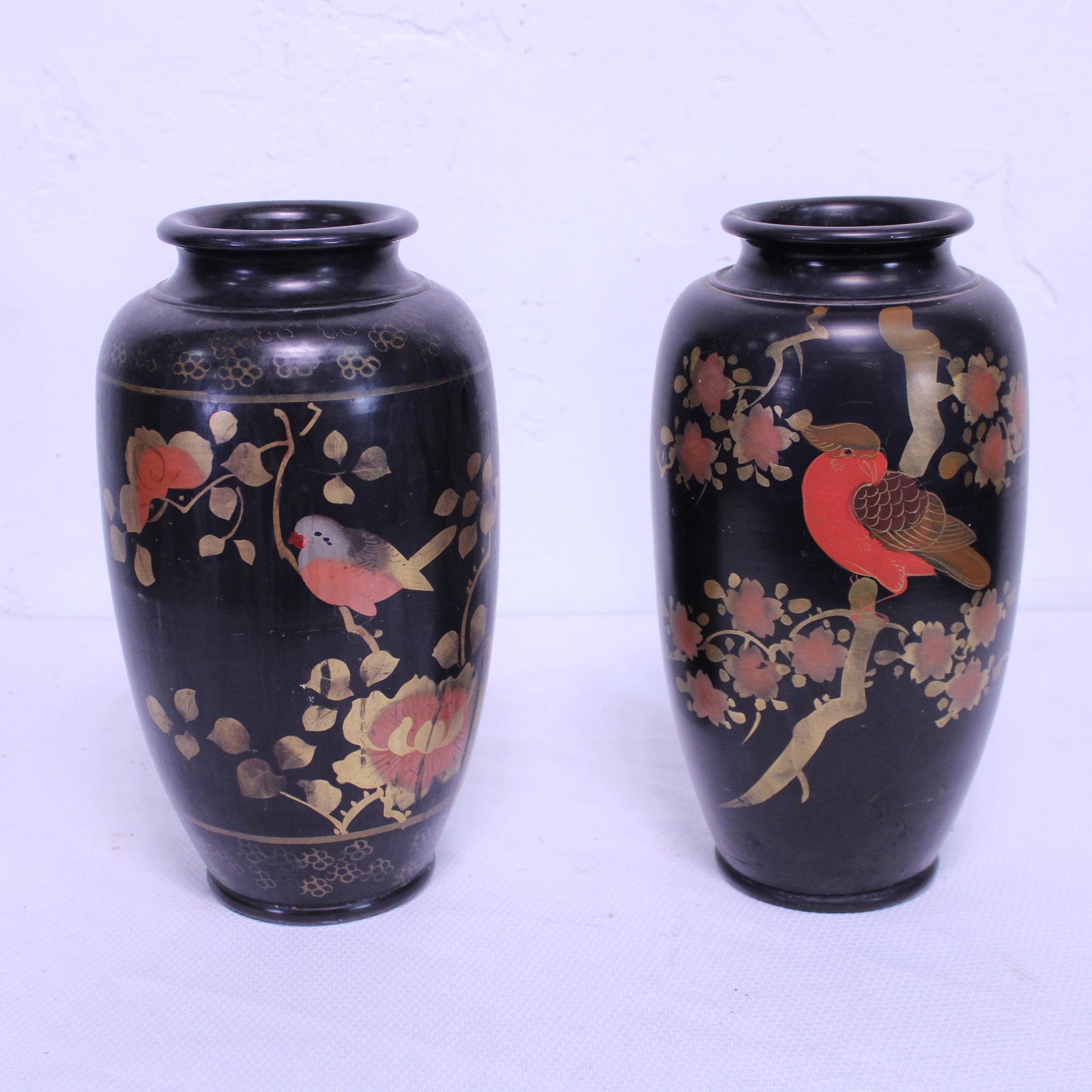Pair of Metal Black Asian Themed Vases -Early 20th C (1 of 3)