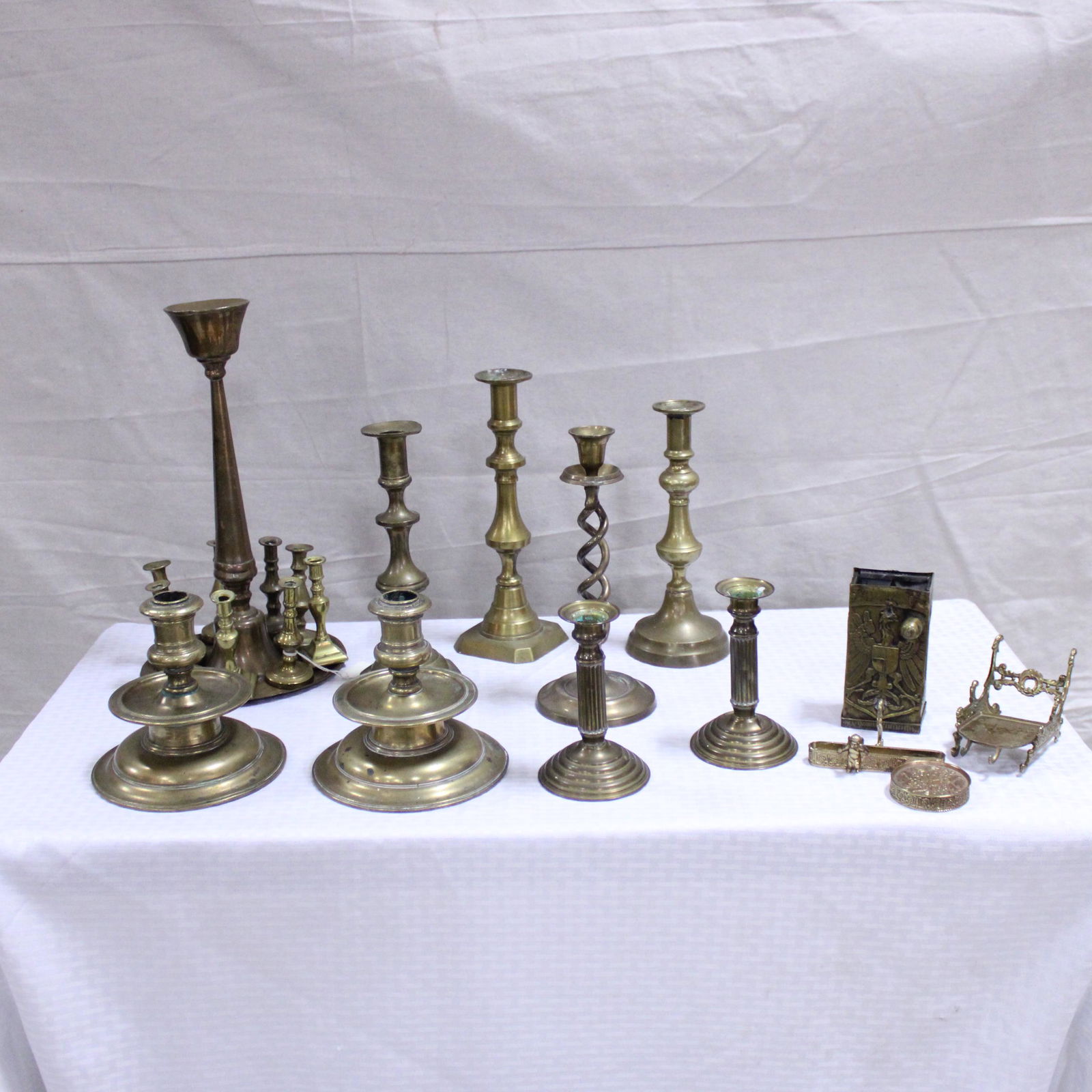 Collection of 20 Brass Candle Sticks & Other Items (1 of 3)