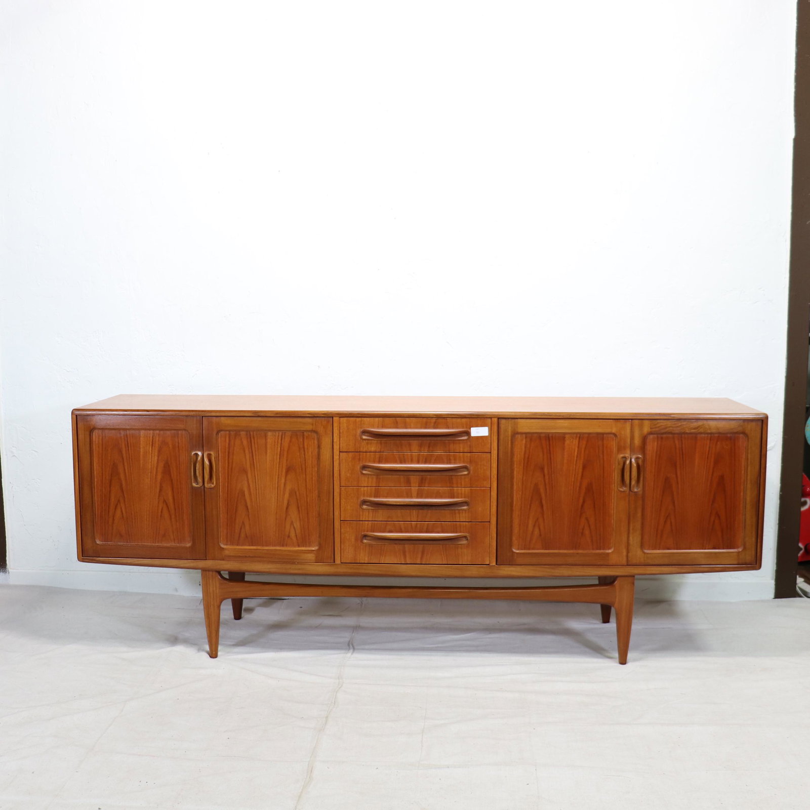 Mid Century Modern Teak "Fresco" Sideboard By G-Plan: This Danish Modern Style Teak Credenza is made by Mid Century Modern Furniture Maker G Plan ( Gplan ) & is part of their "Fresco" Range. 32 in tall x 84 x 19