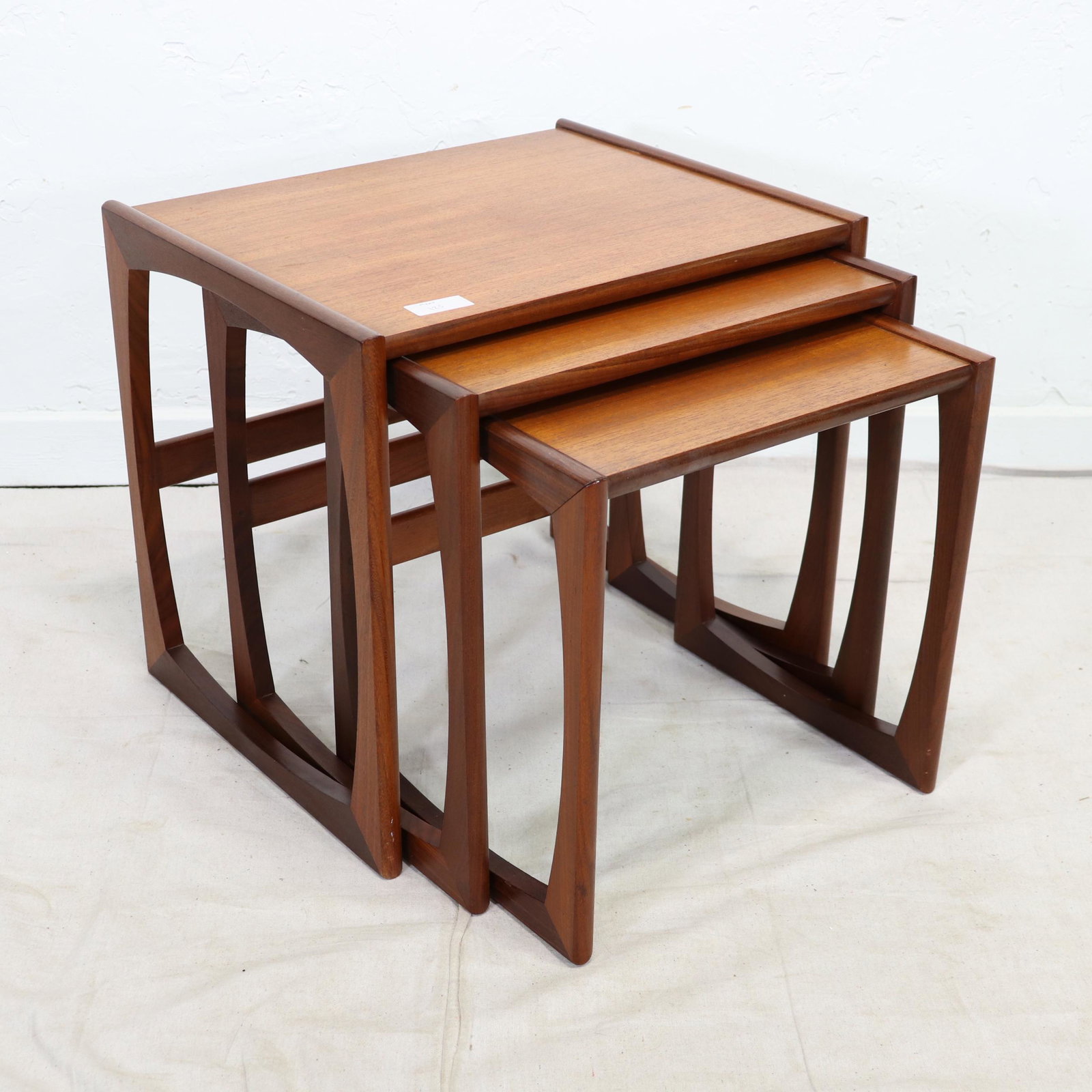 Mid Century Modern Quadrille Nest By G-plan #2: This Danish Modern Style Nest is British and made by Mid Century Modern Furniture Maker G Plan ( Gplan ) it stacks to make a bookcase as well. Measurement for largest table is 20in tall x 22 wide x 18