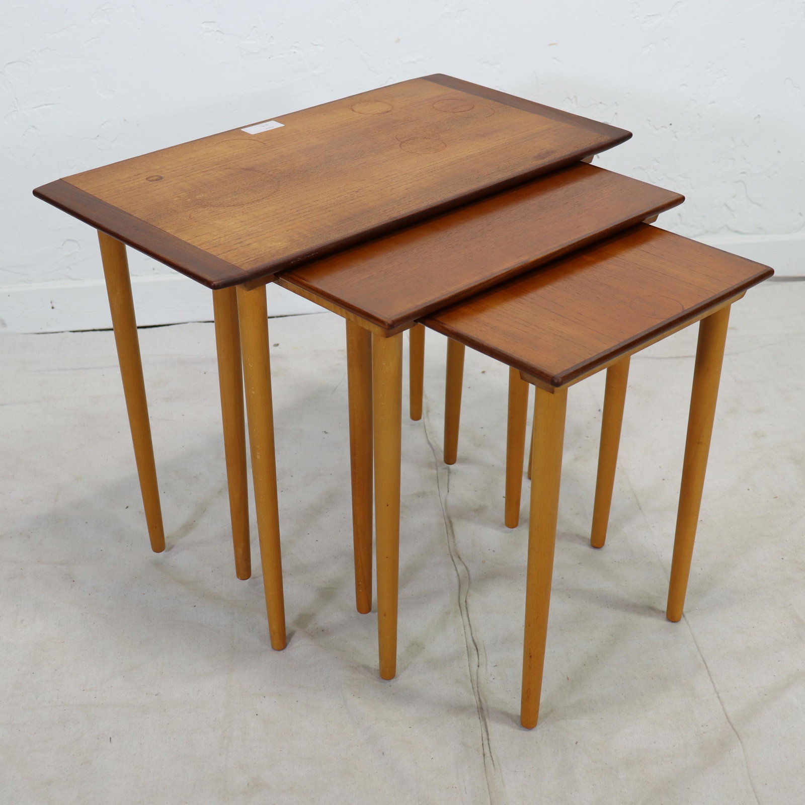 Mid Century Modern Teak Nest of Tables: Danish Modern Style Teak Nest of Tables - 21 in tall x 26 x 15