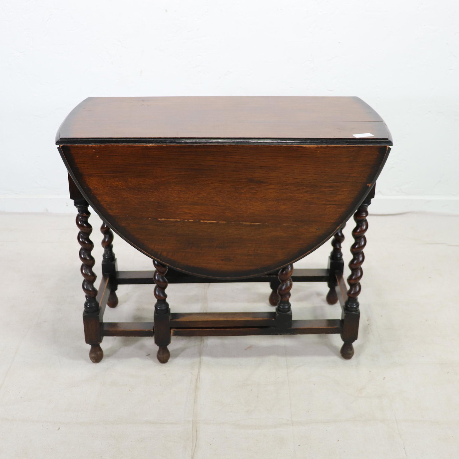 British Oak Drop Leaf Barley Twist Table: British Oak Drop Leaf Barley Twist Table 29 in tall x 36 x 18 when closed