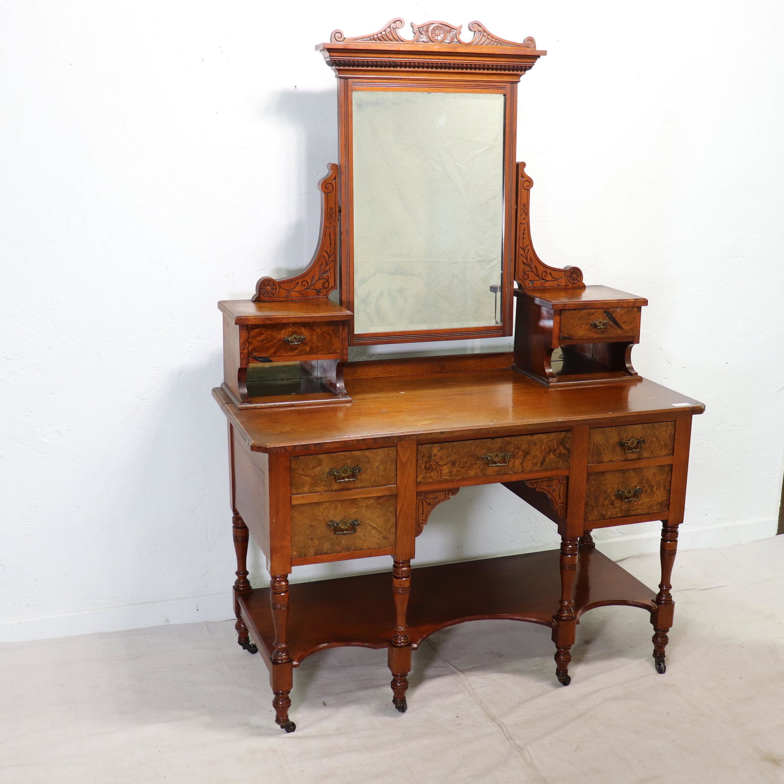 British Edwardian Style Walnut Dresser: British Walnut Dresser - 70 in tall x 49 x 23