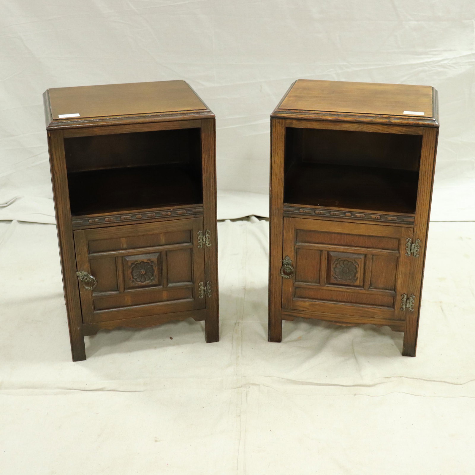 Pair of British Carved Nightstands: Pair of British Carved Nightstands - 28 in tall x 17 x 15