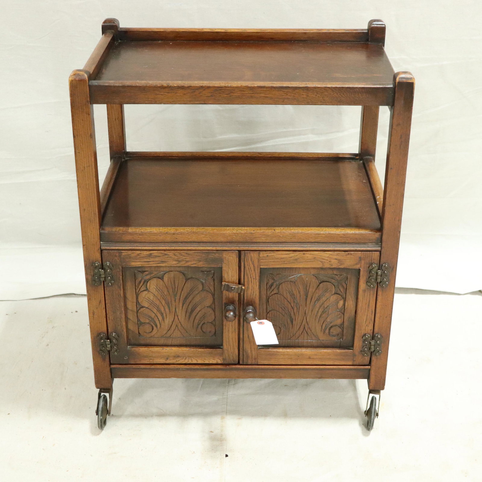 Carved Oak English Tea Trolley: Carved Oak English Tea Trolley - 29 in tall x 24 x 17