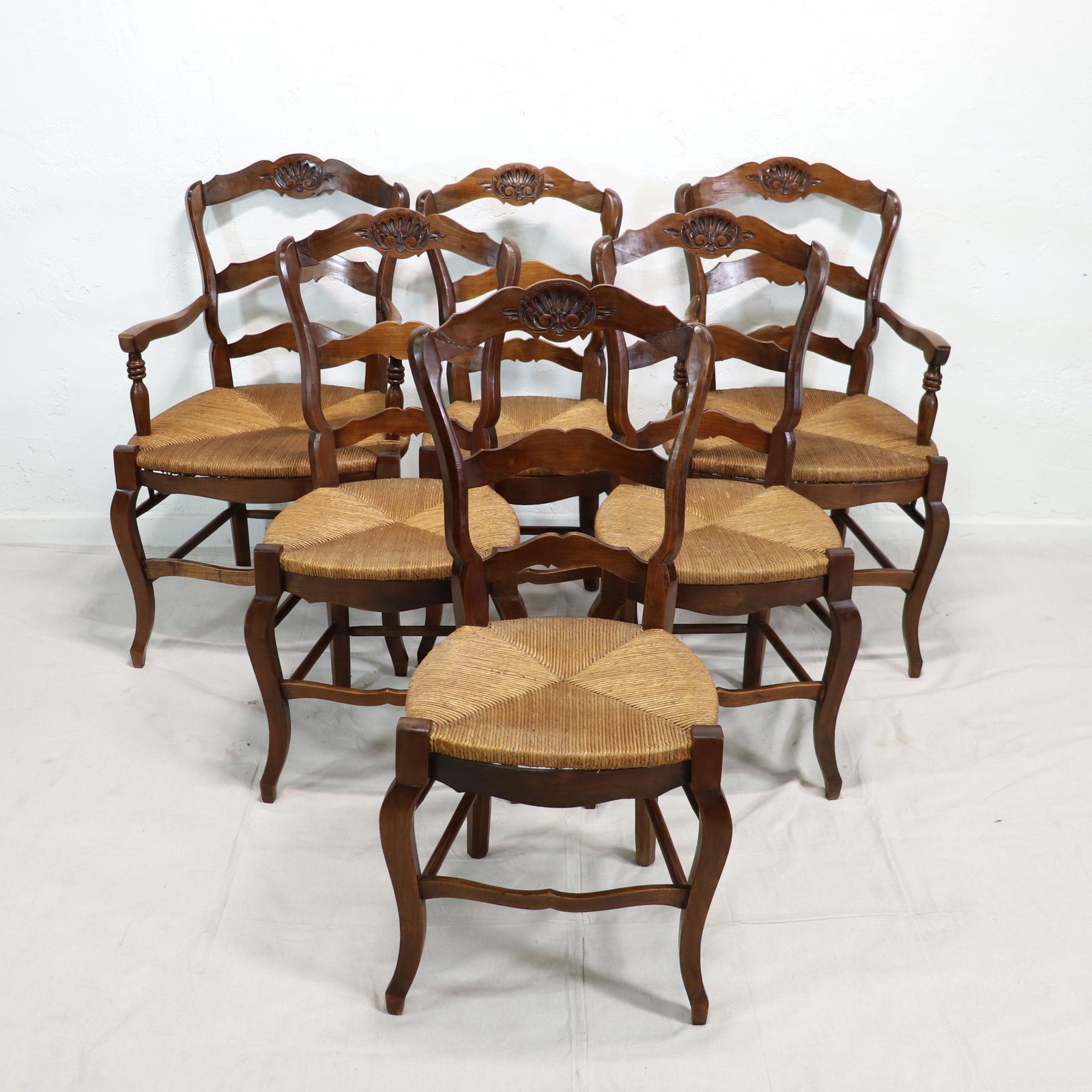 6 Country French Style Ladder Back Rush Seat Chairs (1 of 15)