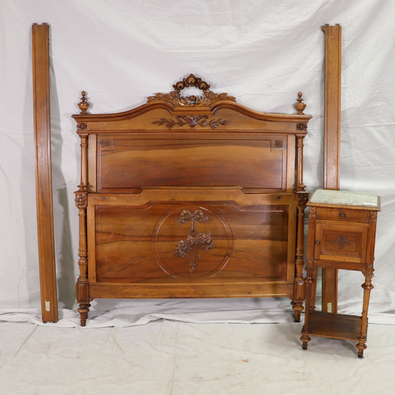 Louis XVI Style French Pot Cupboard & Bed: Louis XVI Style French Pot Cupboard / Night Stand & Bed - Night Stand 37 in tall x 16 x 15 - Headboard is 56 in tall x 60 x 5 - Rails are 74 in long - This bed is a European Size which can easily be c