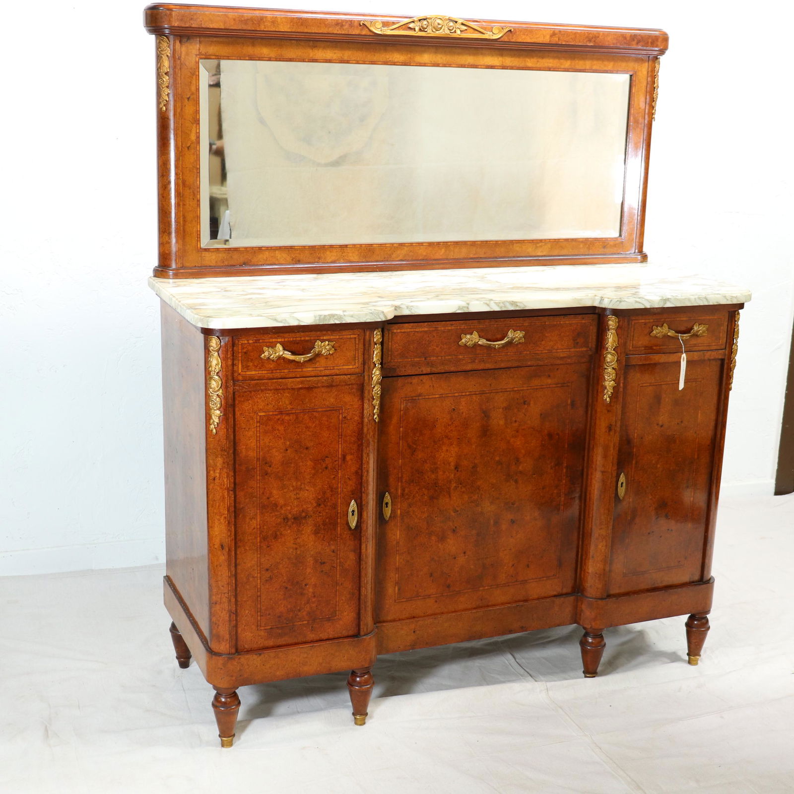 Louis XVI Style Inlaid Mirrored Server - Marble Top (1 of 11)